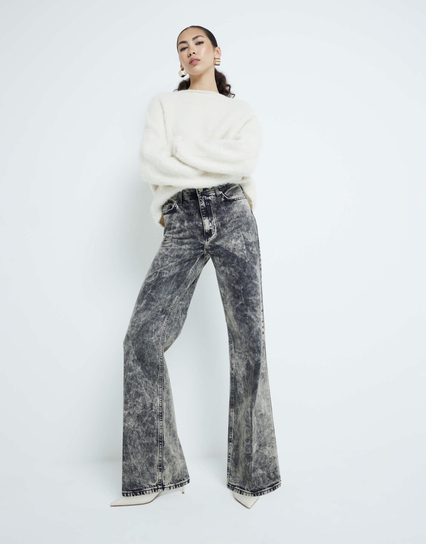 River Island wide leg jean in brown acid wash - ASOS Sample Sale