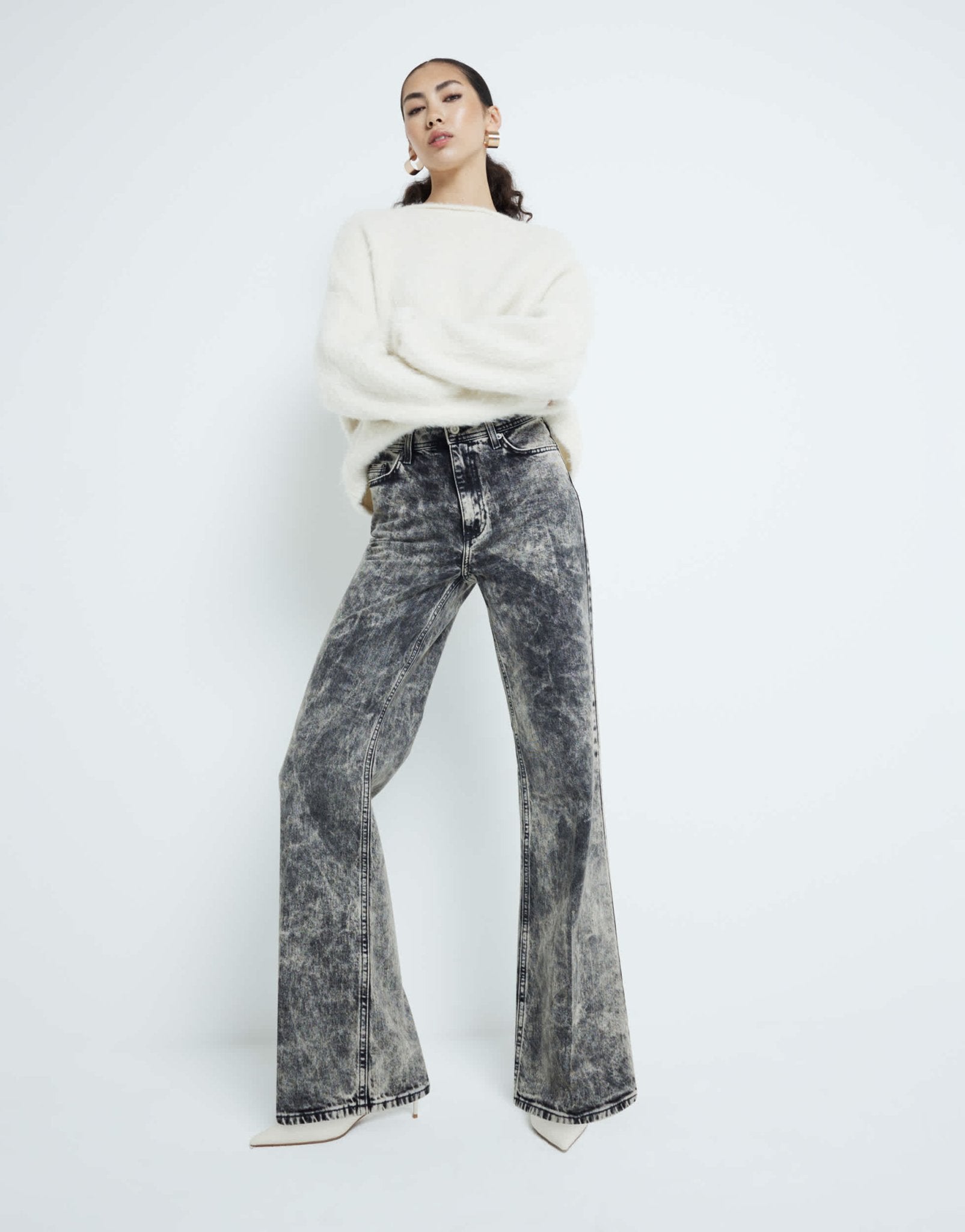 River Island wide leg jean in brown acid wash - ASOS Sample Sale