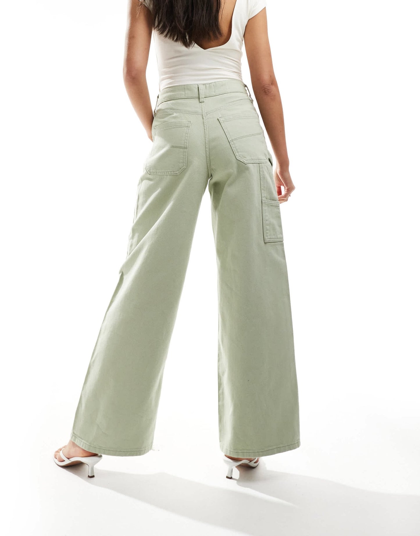 River Island wide leg jean in mid green - ASOS Sample Sale