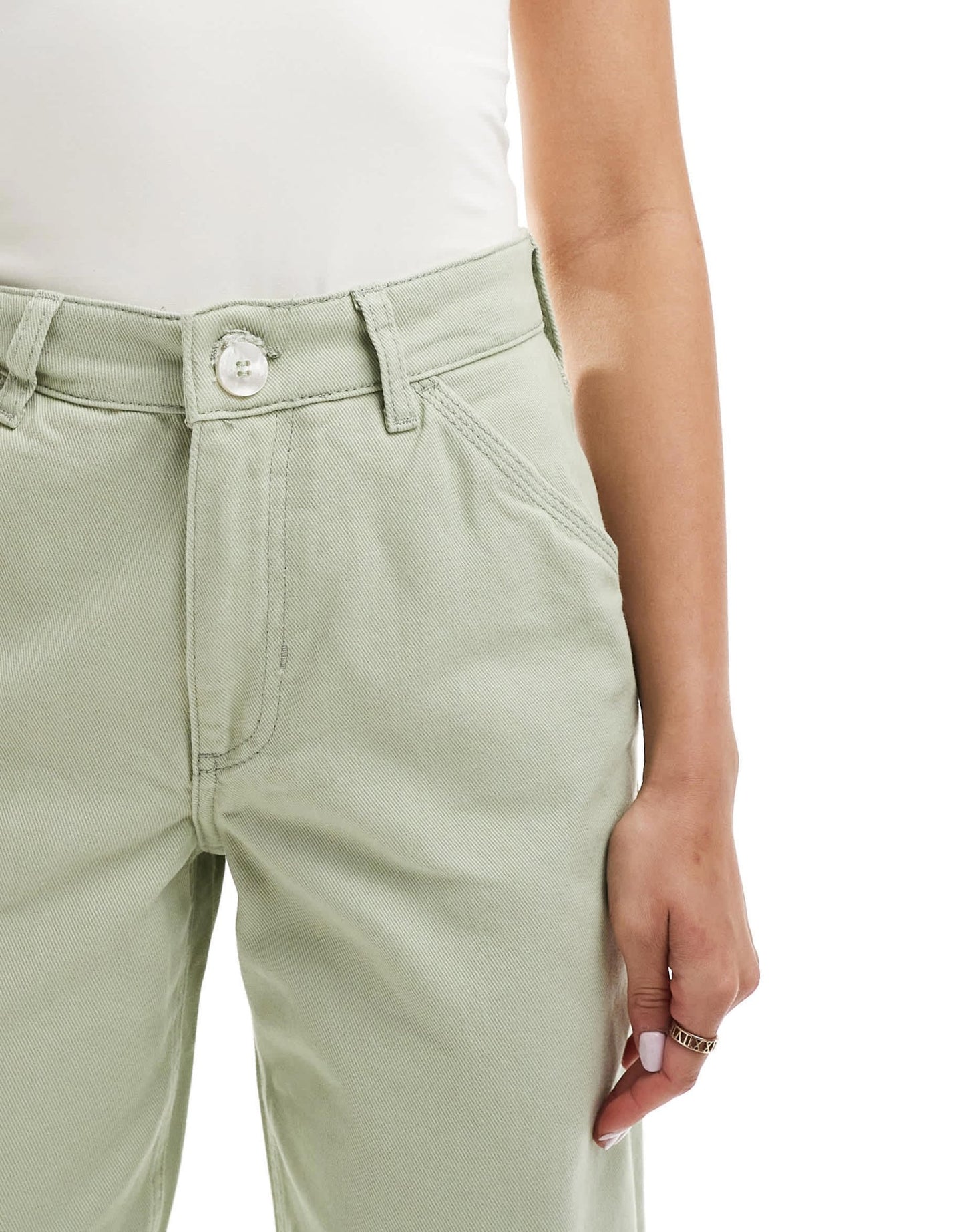 River Island wide leg jean in mid green - ASOS Sample Sale