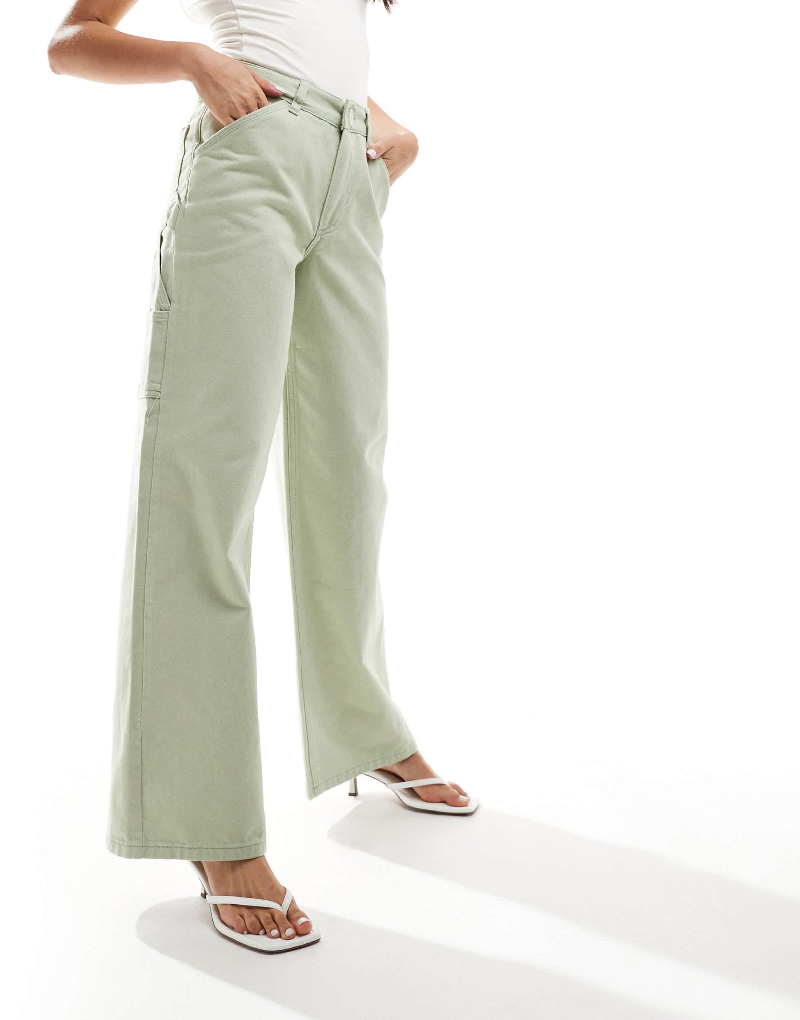 River Island wide leg jean in mid green - ASOS Sample Sale