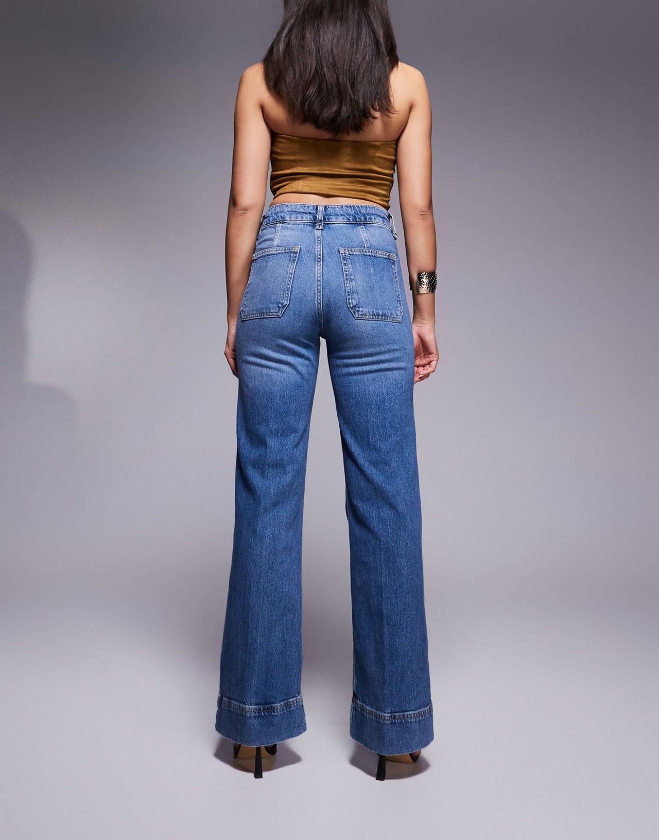 River Island wide leg jean in midwash blue - ASOS Sample Sale