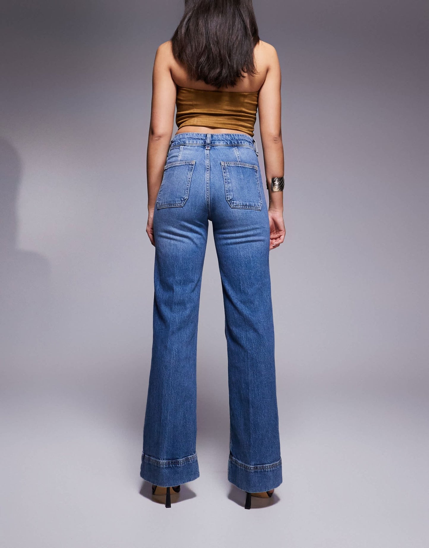 River Island wide leg jean in midwash blue - ASOS Sample Sale