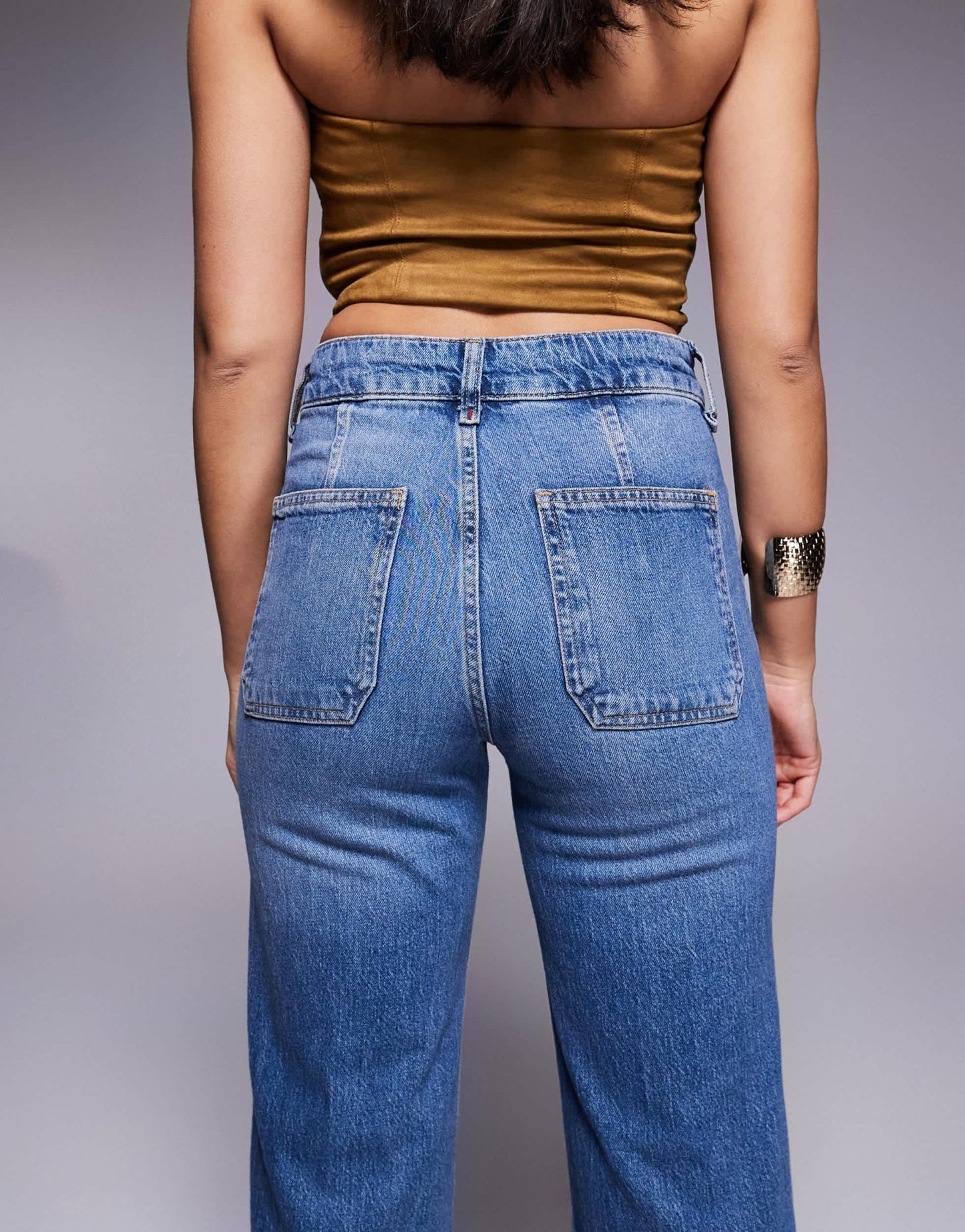 River Island wide leg jean in midwash blue - ASOS Sample Sale