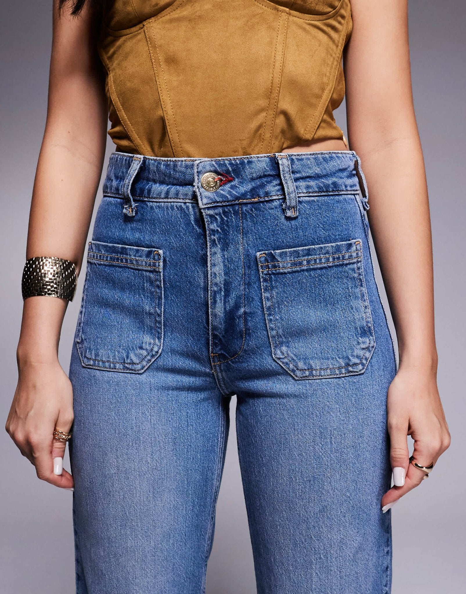 River Island wide leg jean in midwash blue - ASOS Sample Sale