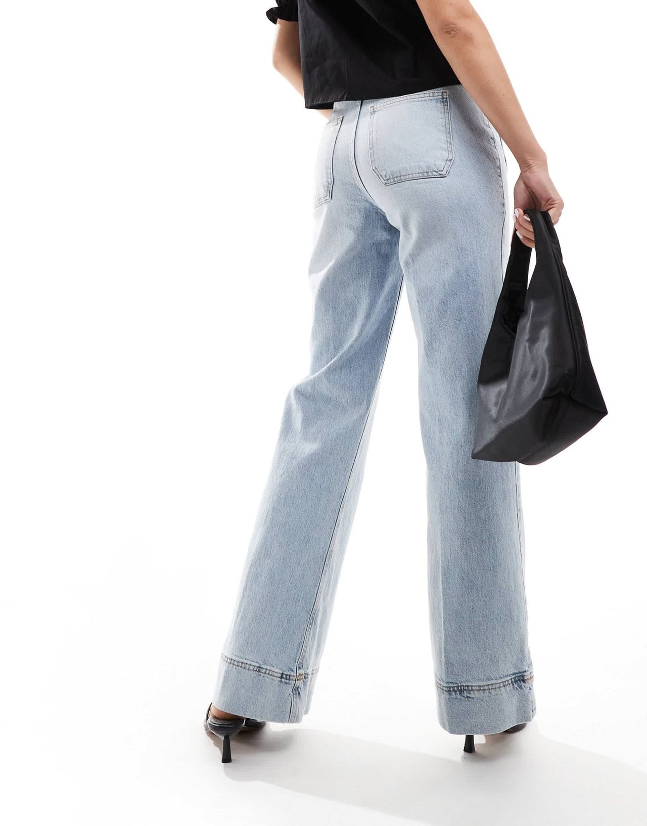 River Island wide leg jean with pocket detail in lightwash blue - ASOS Sample Sale