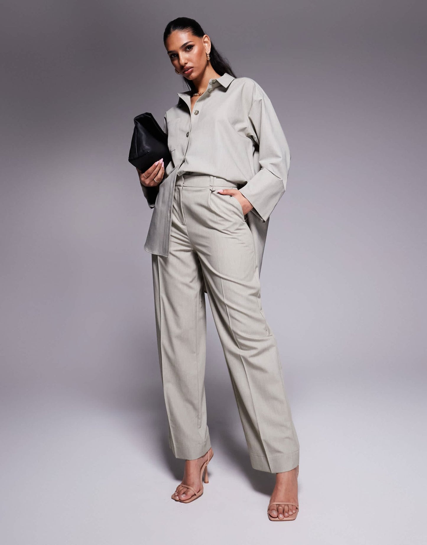 River Island wide leg tailored trouser co - ord in beige - ASOS Sample Sale