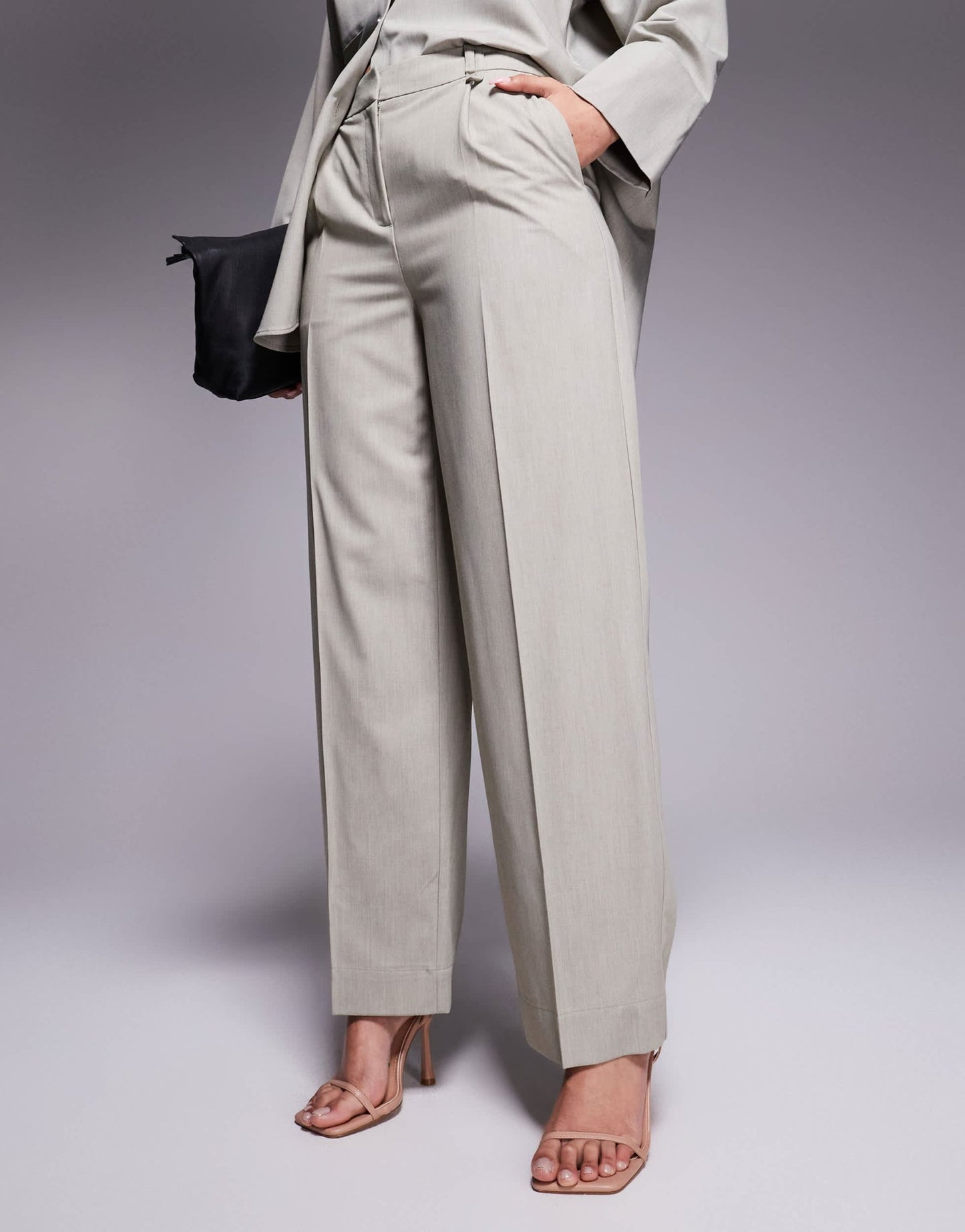 River Island wide leg tailored trouser co - ord in beige - ASOS Sample Sale