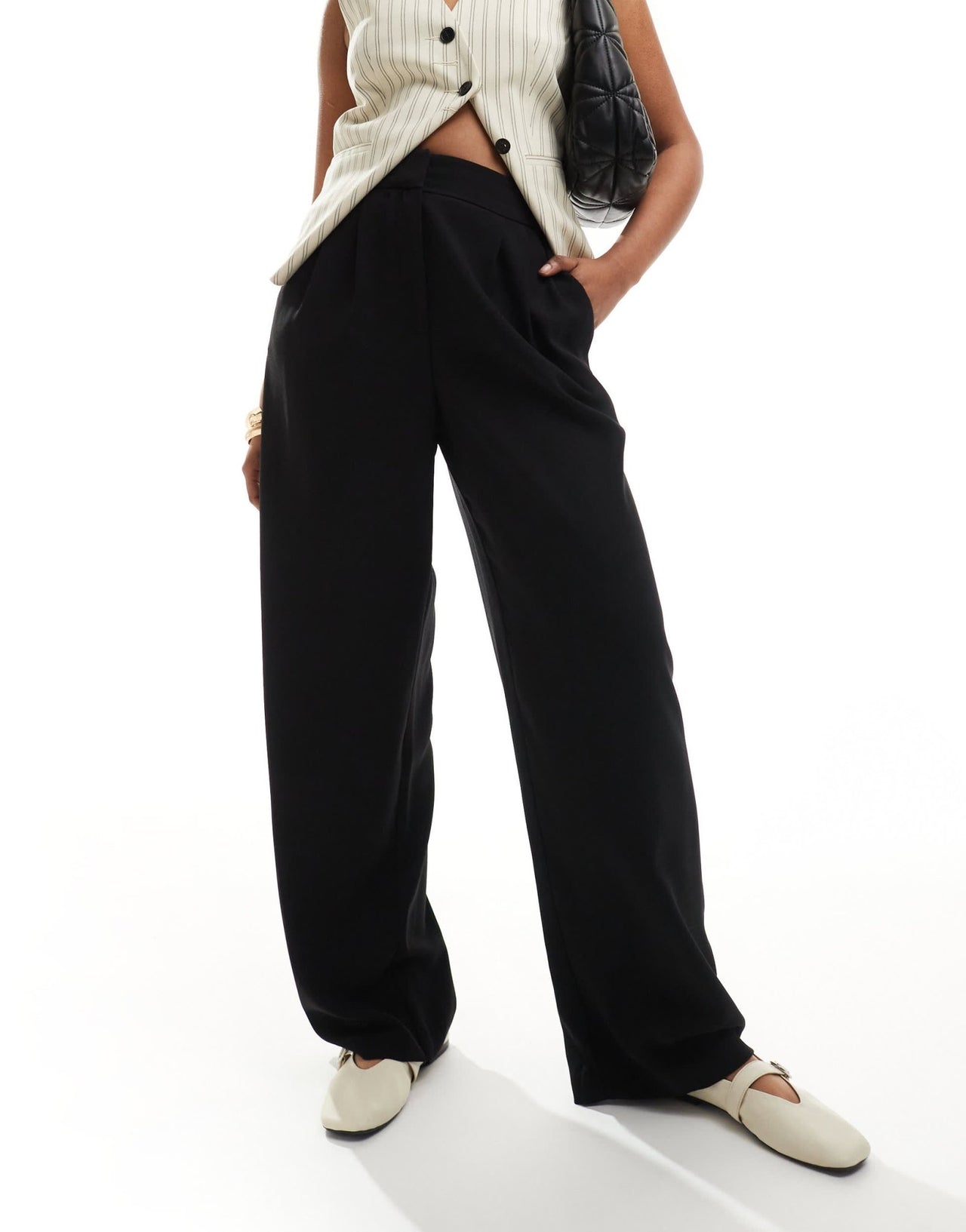 River Island wide leg trouser in black - ASOS Sample Sale