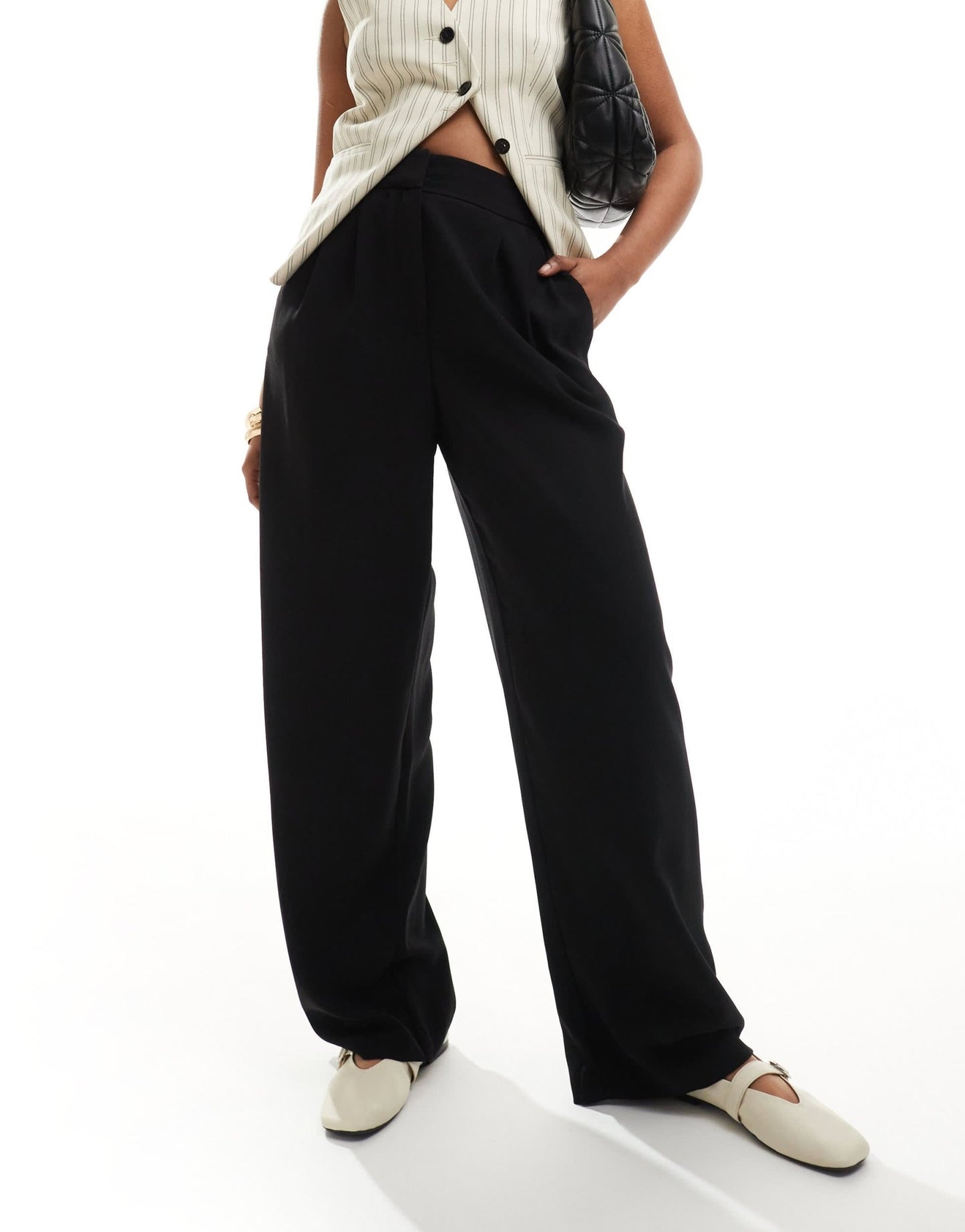 River Island wide leg trouser in black - ASOS Sample Sale