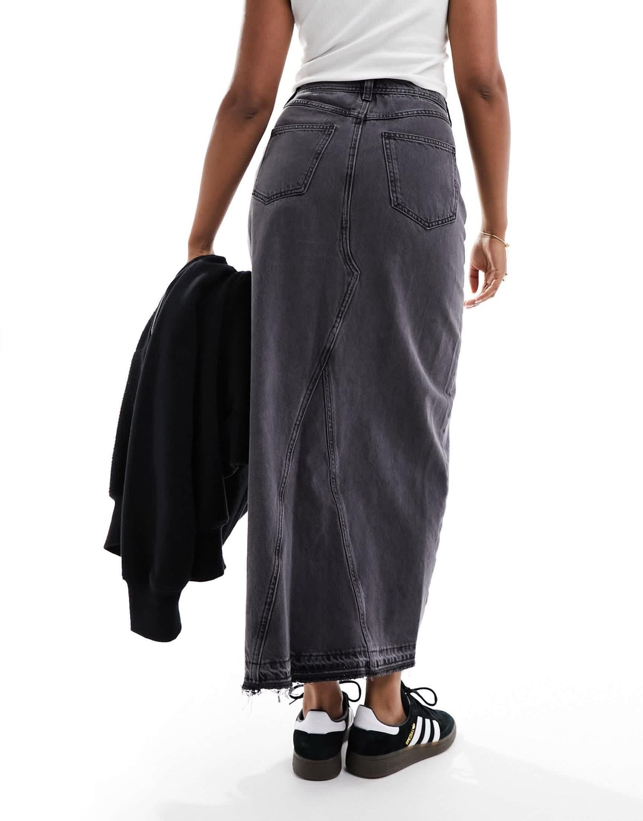River Island wrapover waist denim maxi skirt in dark grey - ASOS Sample Sale