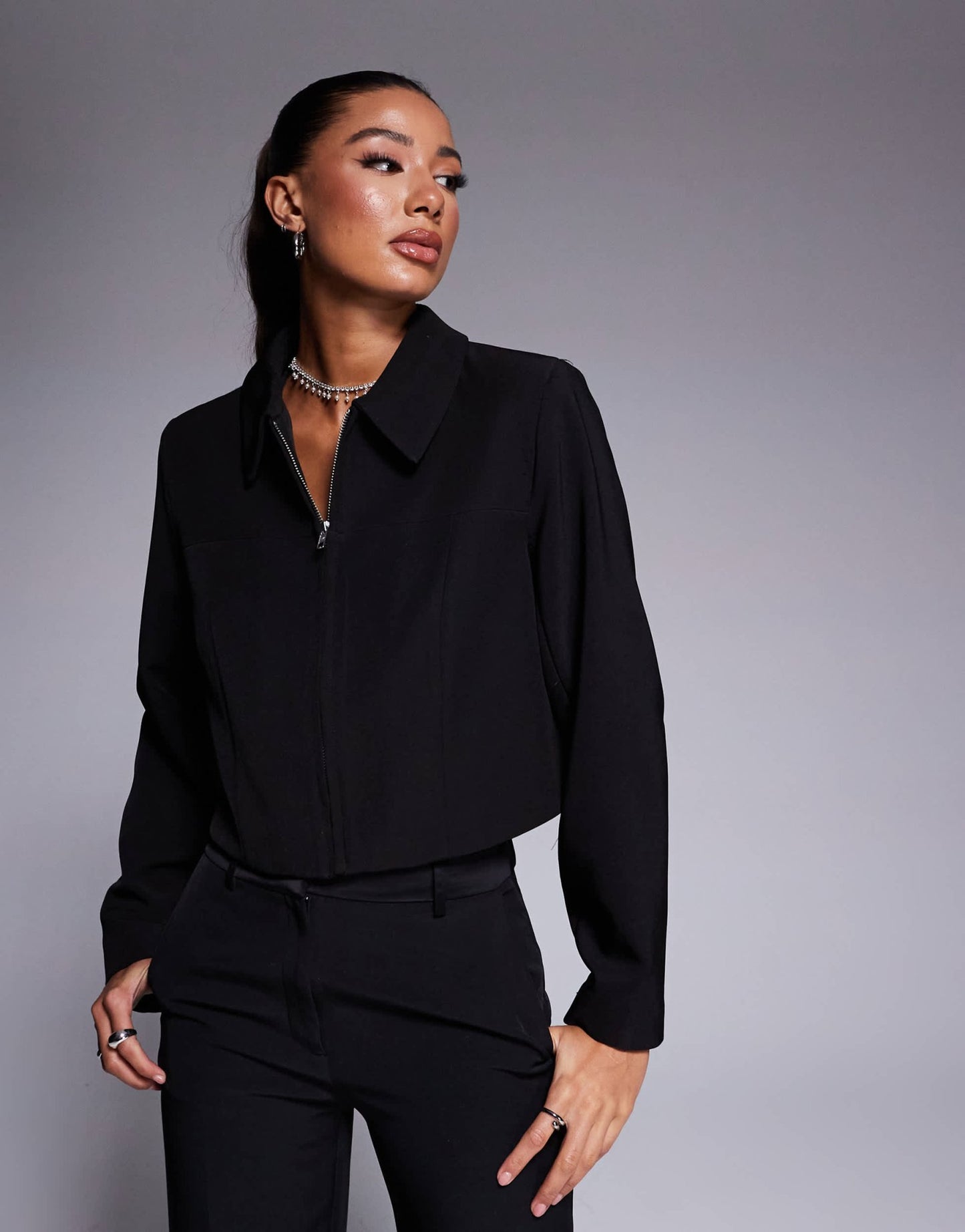 River Island zip up collar jacket in black - ASOS Sample Sale