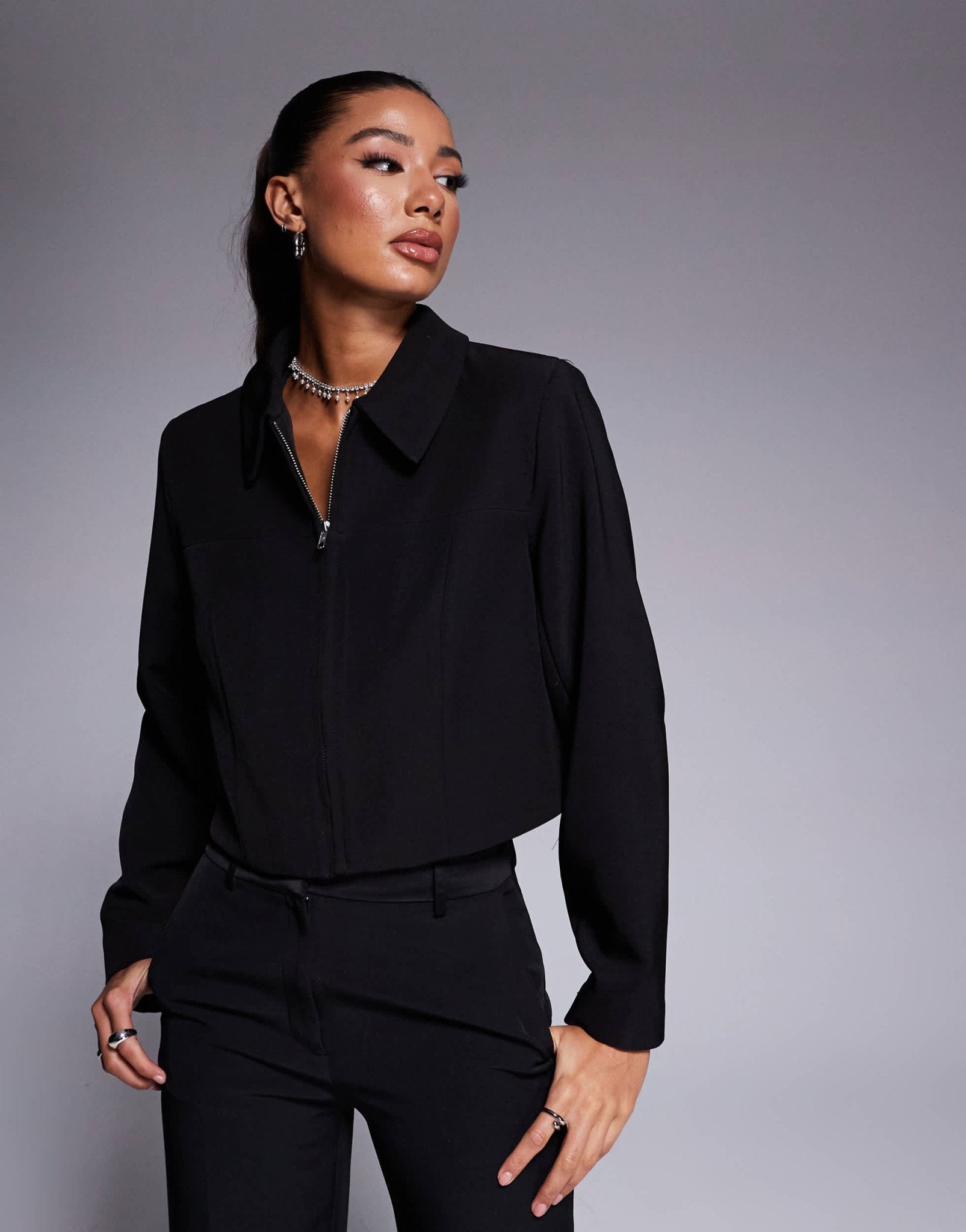 River Island zip up collar jacket in black - ASOS Sample Sale