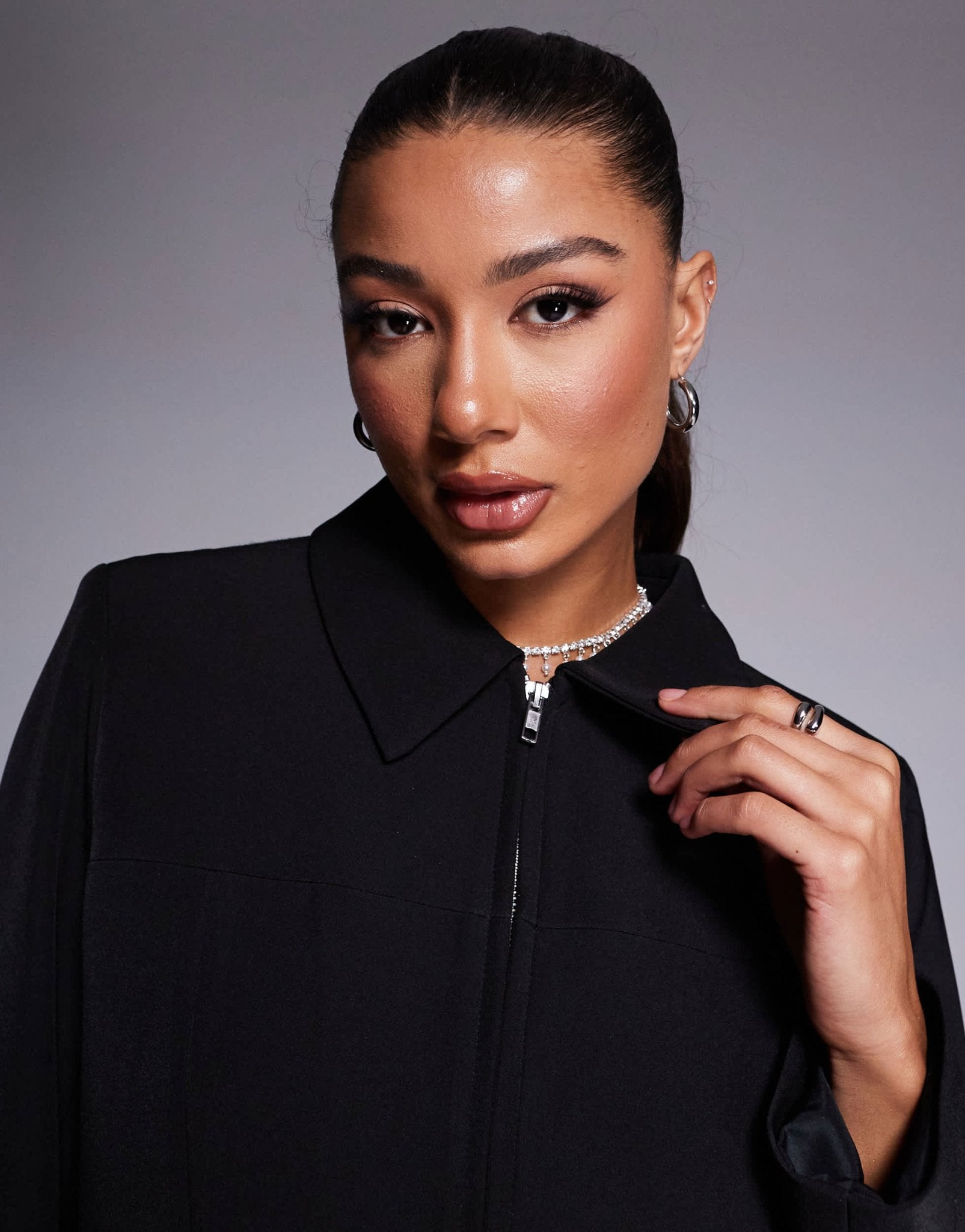 River Island zip up collar jacket in black - ASOS Sample Sale