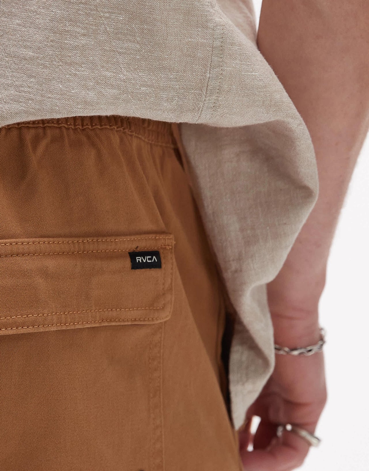 RVCA escape elastic waist short in camel - ASOS Sample Sale