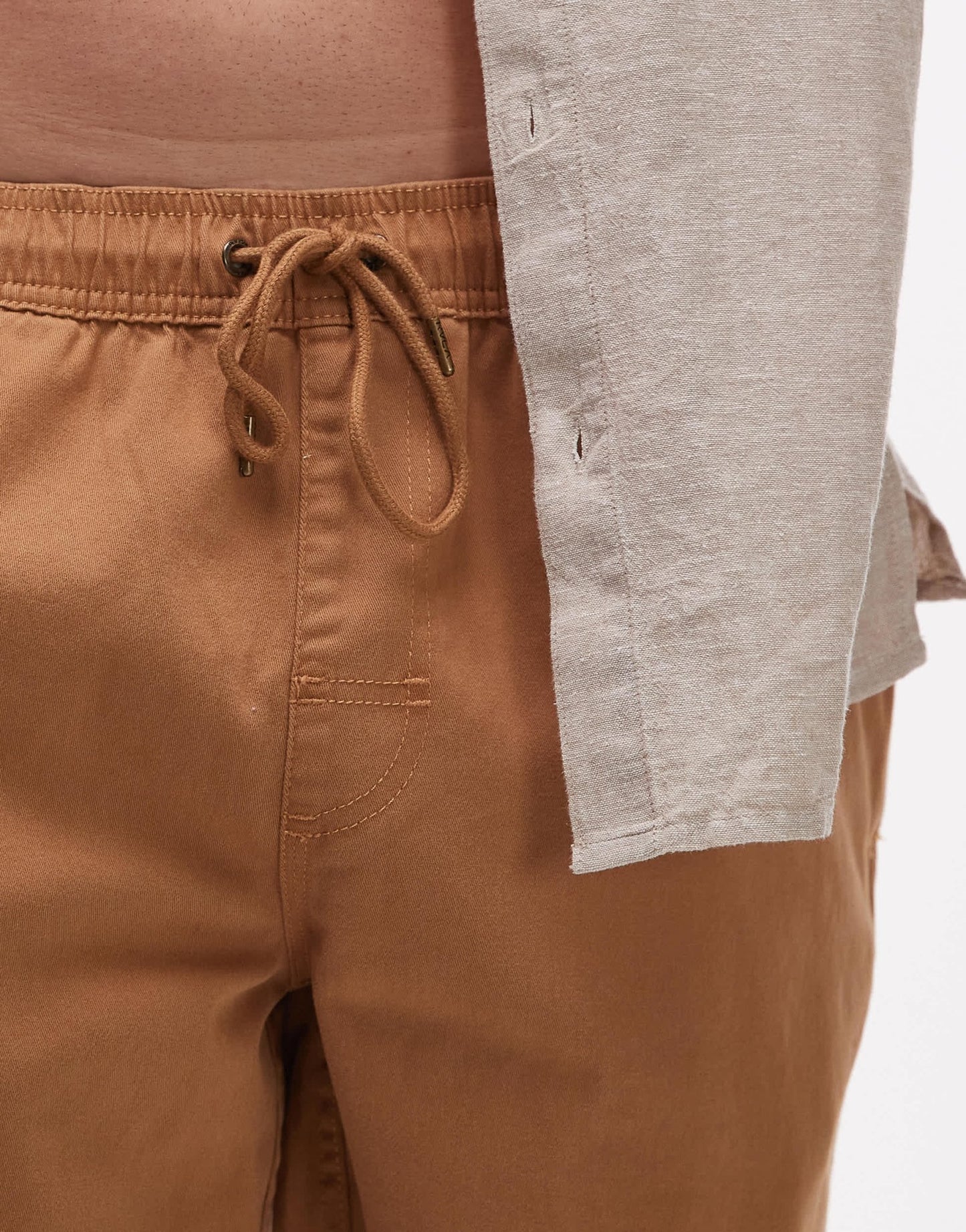 RVCA escape elastic waist short in camel - ASOS Sample Sale
