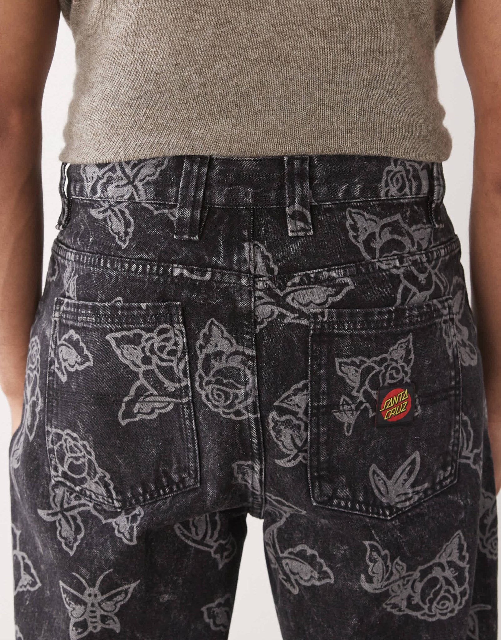 Santa Cruz Big rose printed denim jeans in washed black - ASOS Sample Sale