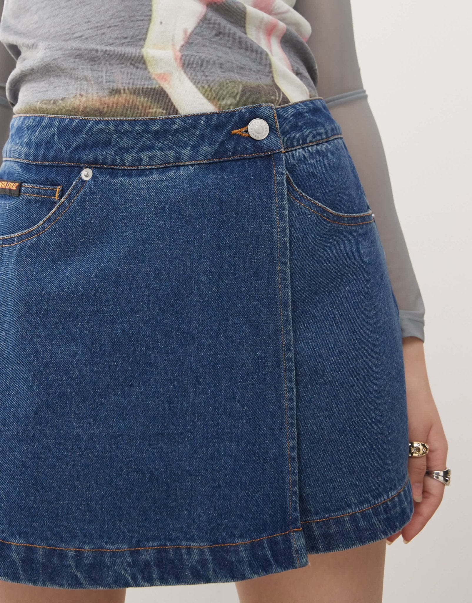 Santa Cruz logo wrap denim skort in dark wash blue - ASOS Sample Sale