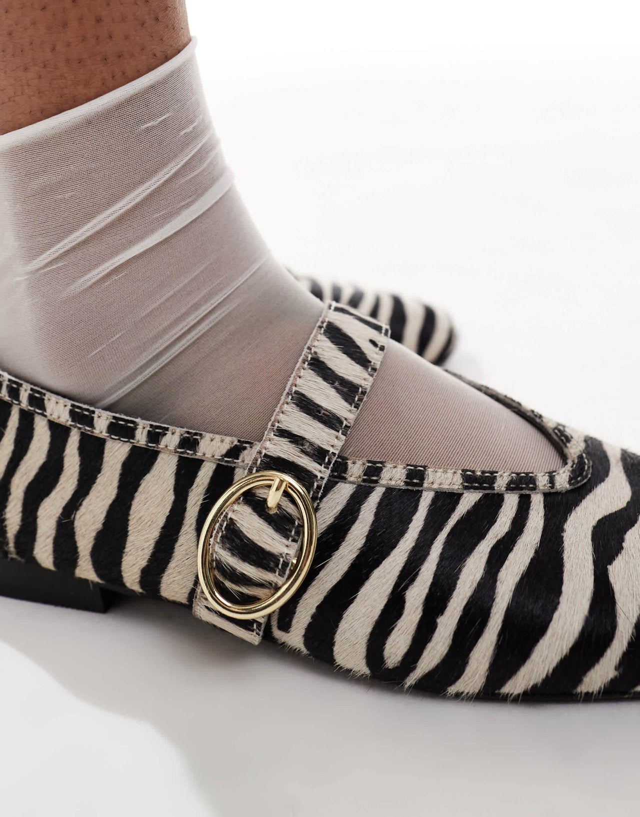 schuh Lavena mary jane flat shoes in zebra pony hair - ASOS Sample Sale