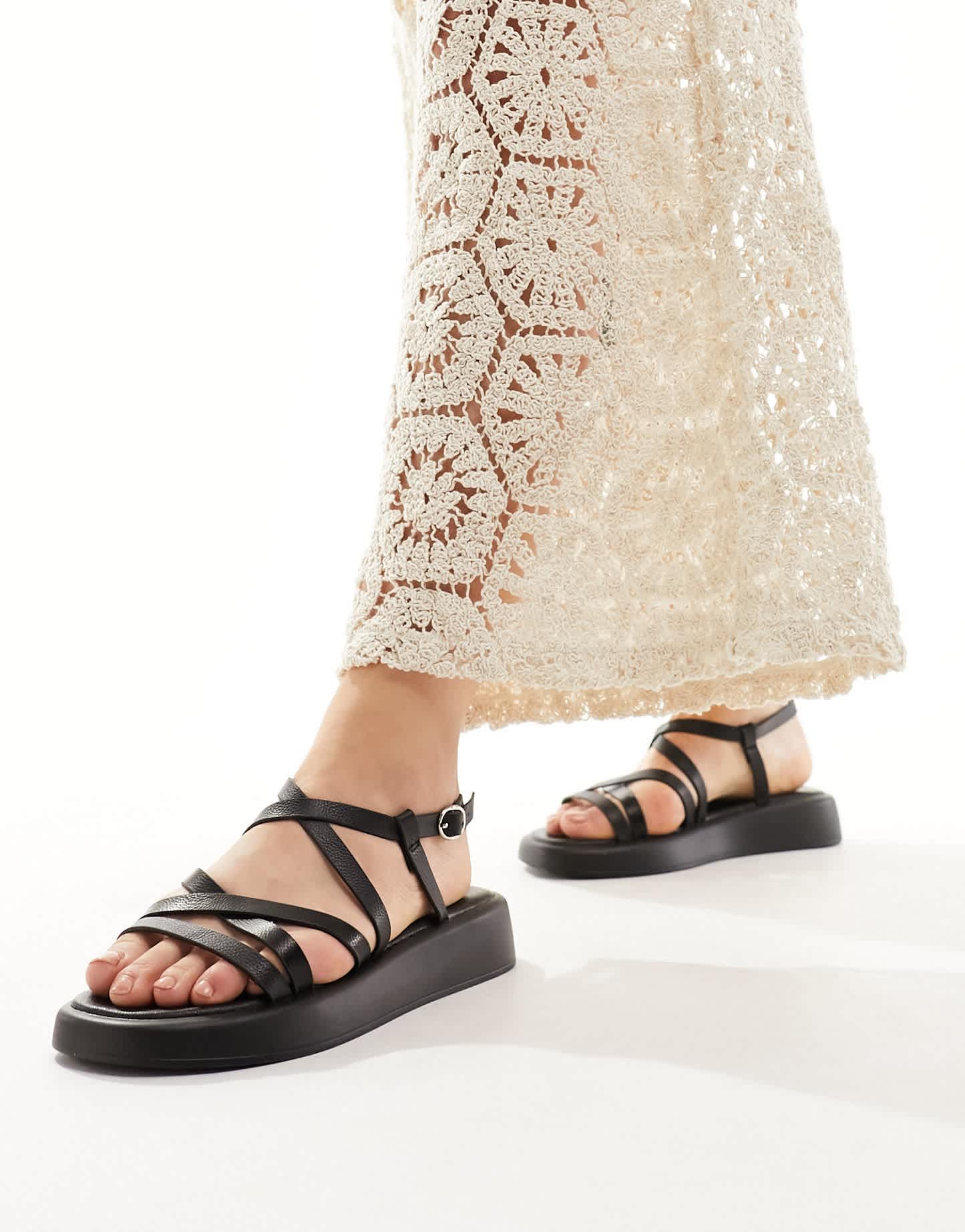schuh Wide Fit Tristan strappy sandals in black - ASOS Sample Sale