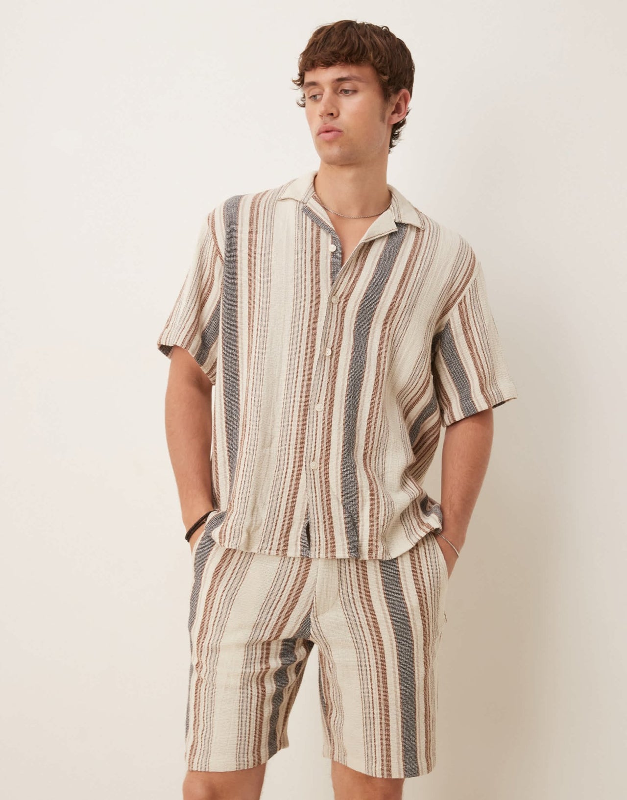 Selected 100% cotton co-ord textured stripe shorts in multi - ASOS Sample Sale