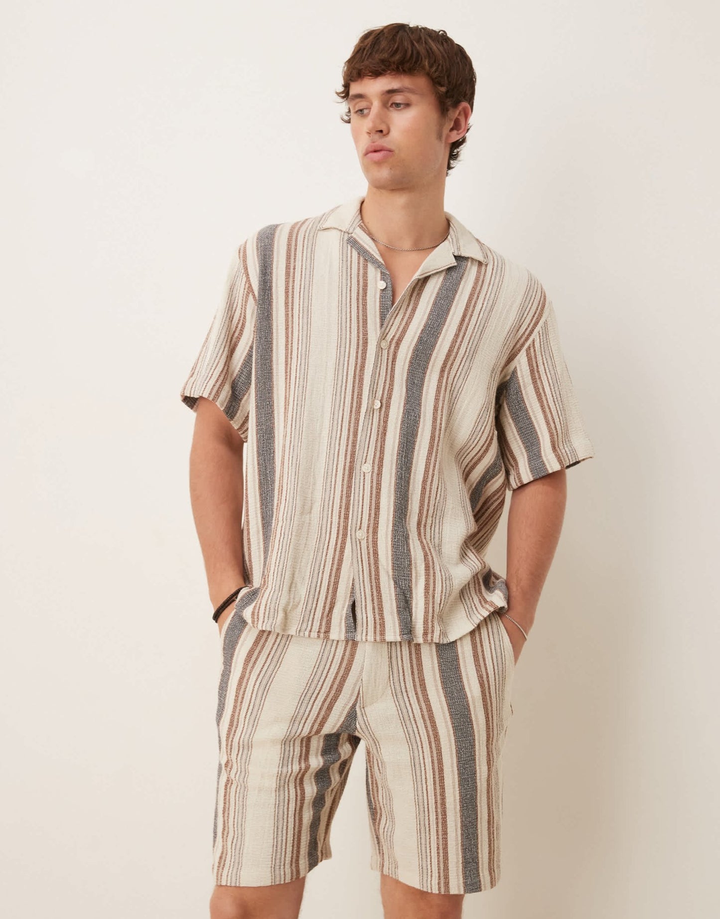 Selected 100% cotton co-ord textured stripe shorts in multi - ASOS Sample Sale