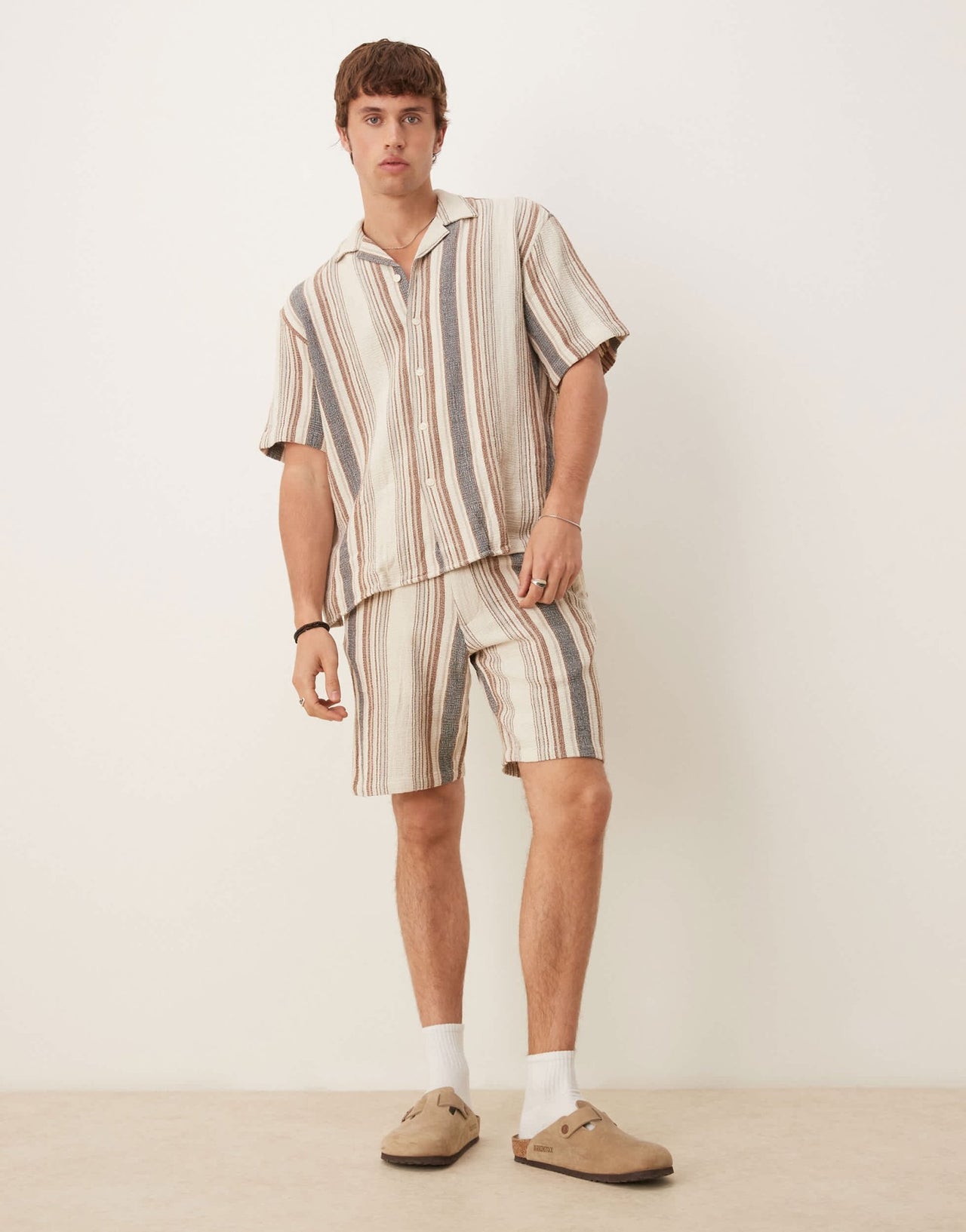 Selected 100% cotton co-ord textured stripe shorts in multi - ASOS Sample Sale