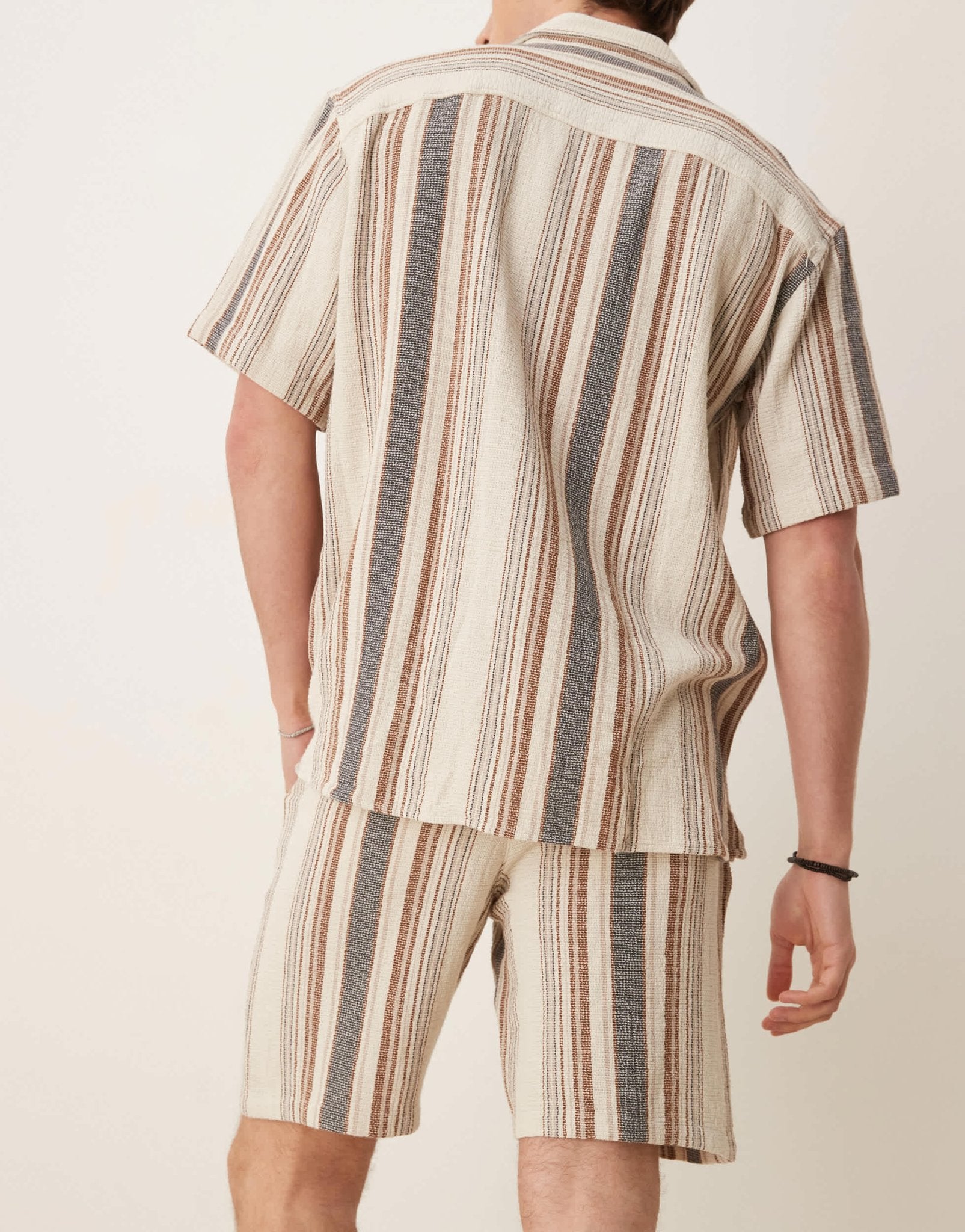 Selected 100% cotton co-ord textured stripe shorts in multi - ASOS Sample Sale