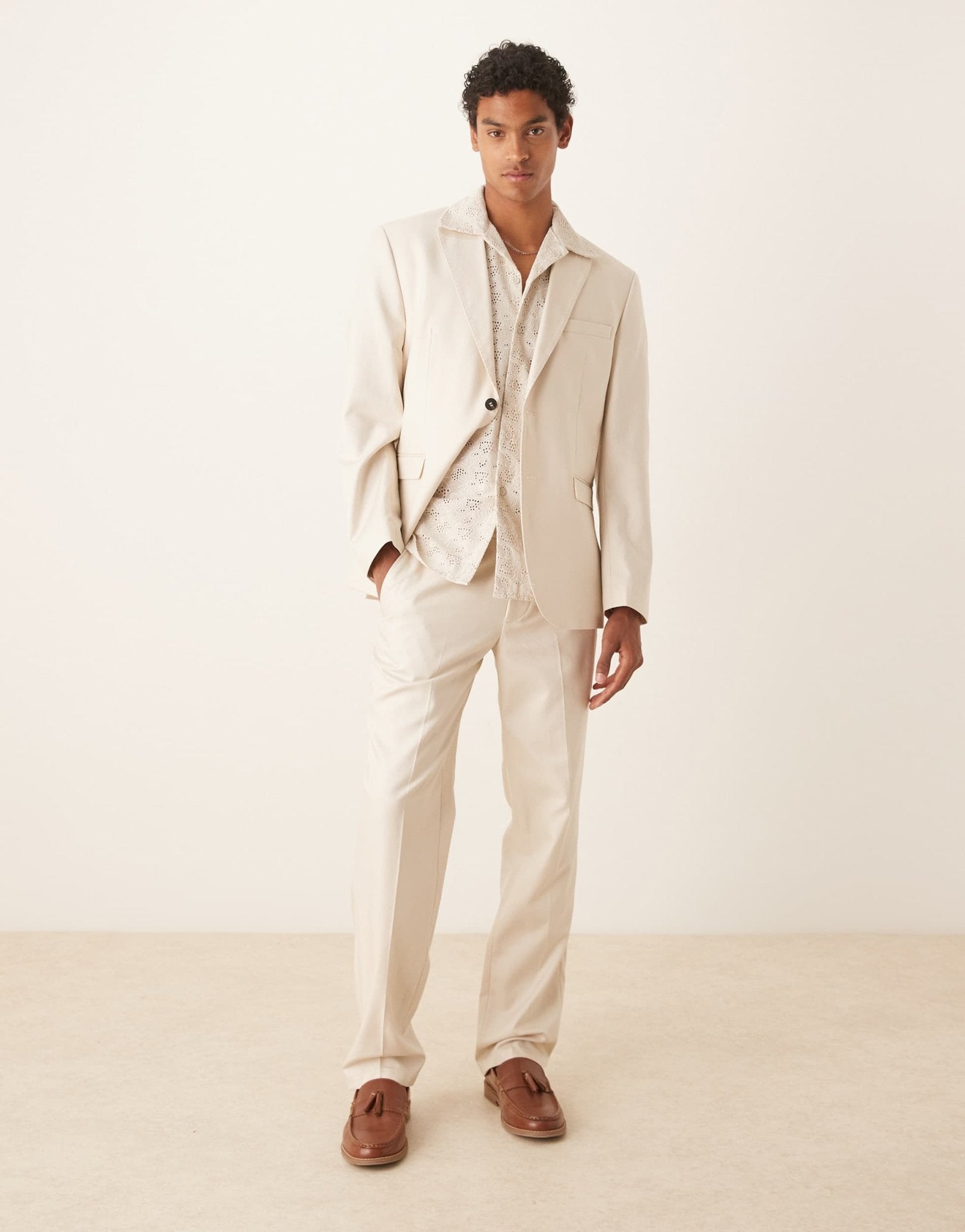 Selected Ascot regular fit trouser in cream - ASOS Sample Sale