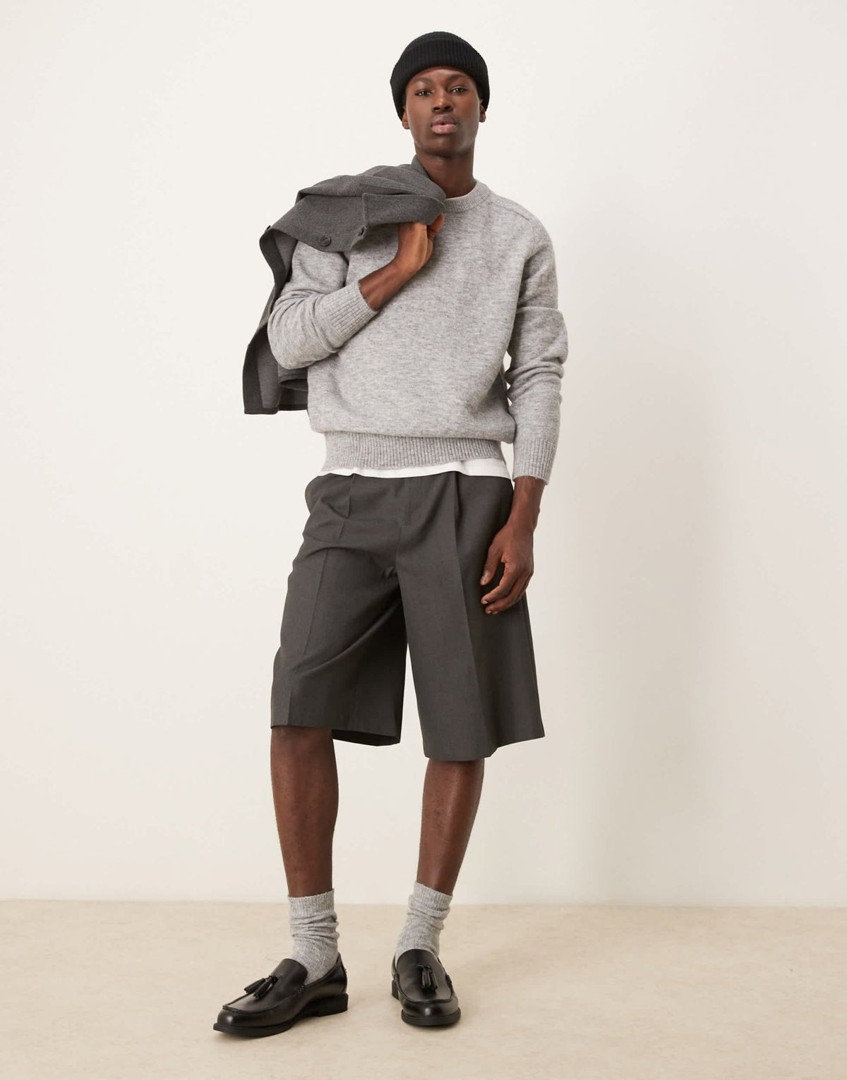 Selected crew neck fluffy alpaca knitted jumper in grey - ASOS Sample Sale