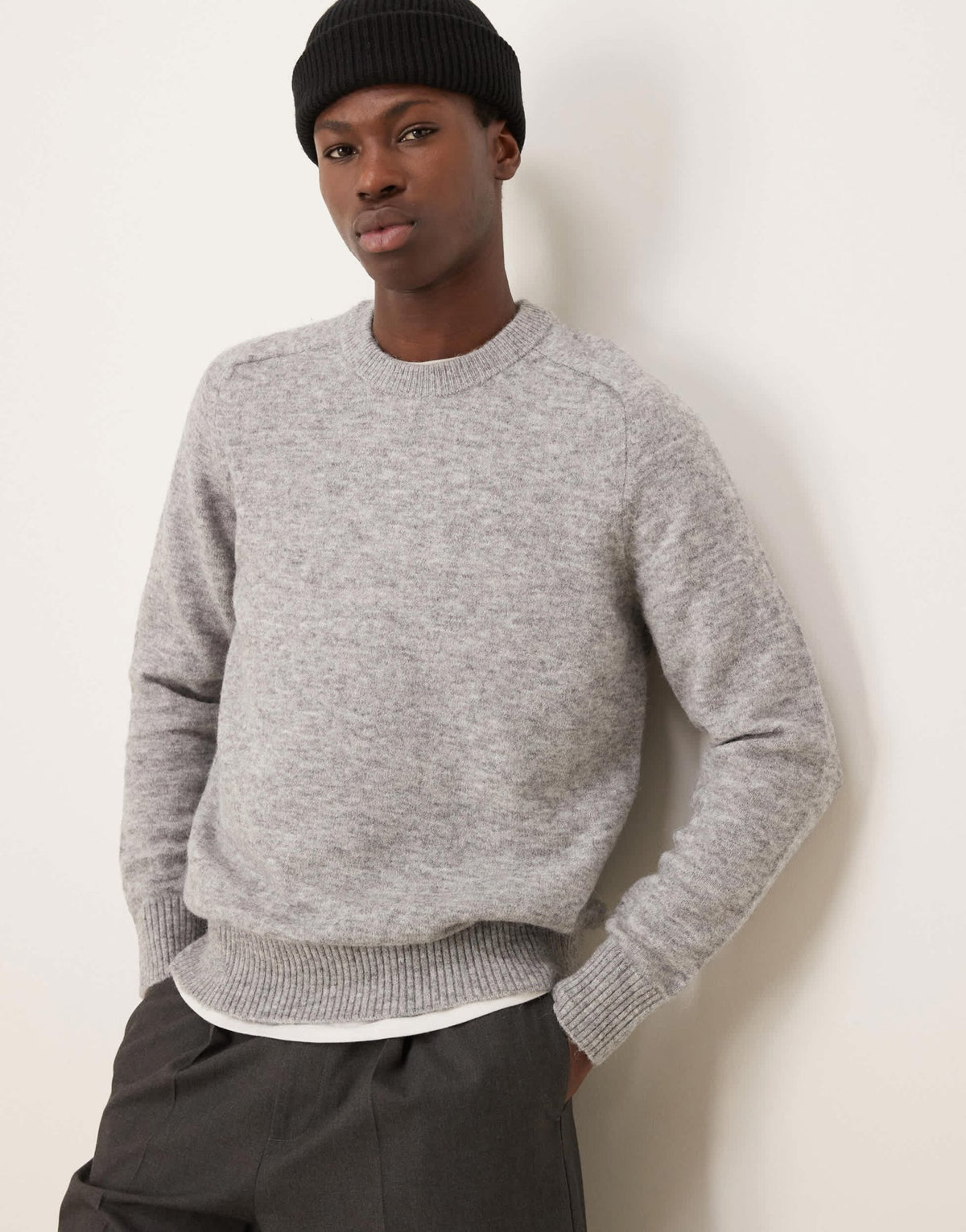Selected crew neck fluffy alpaca knitted jumper in grey - ASOS Sample Sale