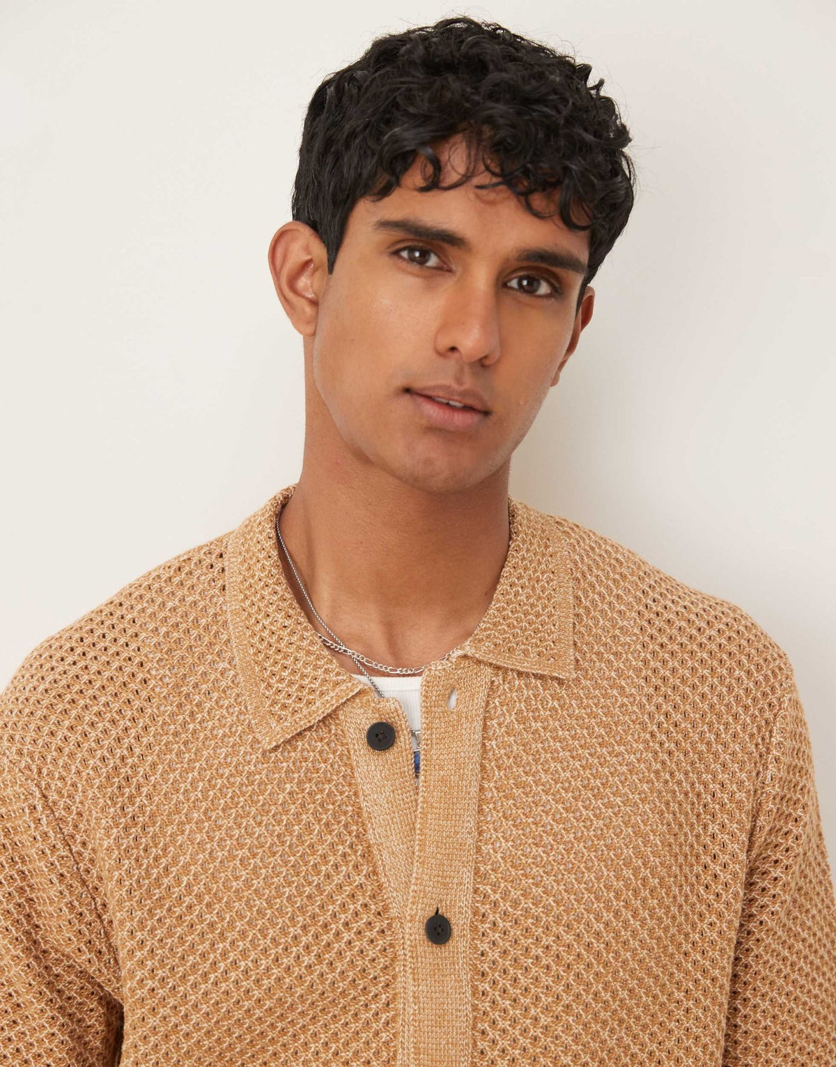 Selected crochet shirt in tan - ASOS Sample Sale