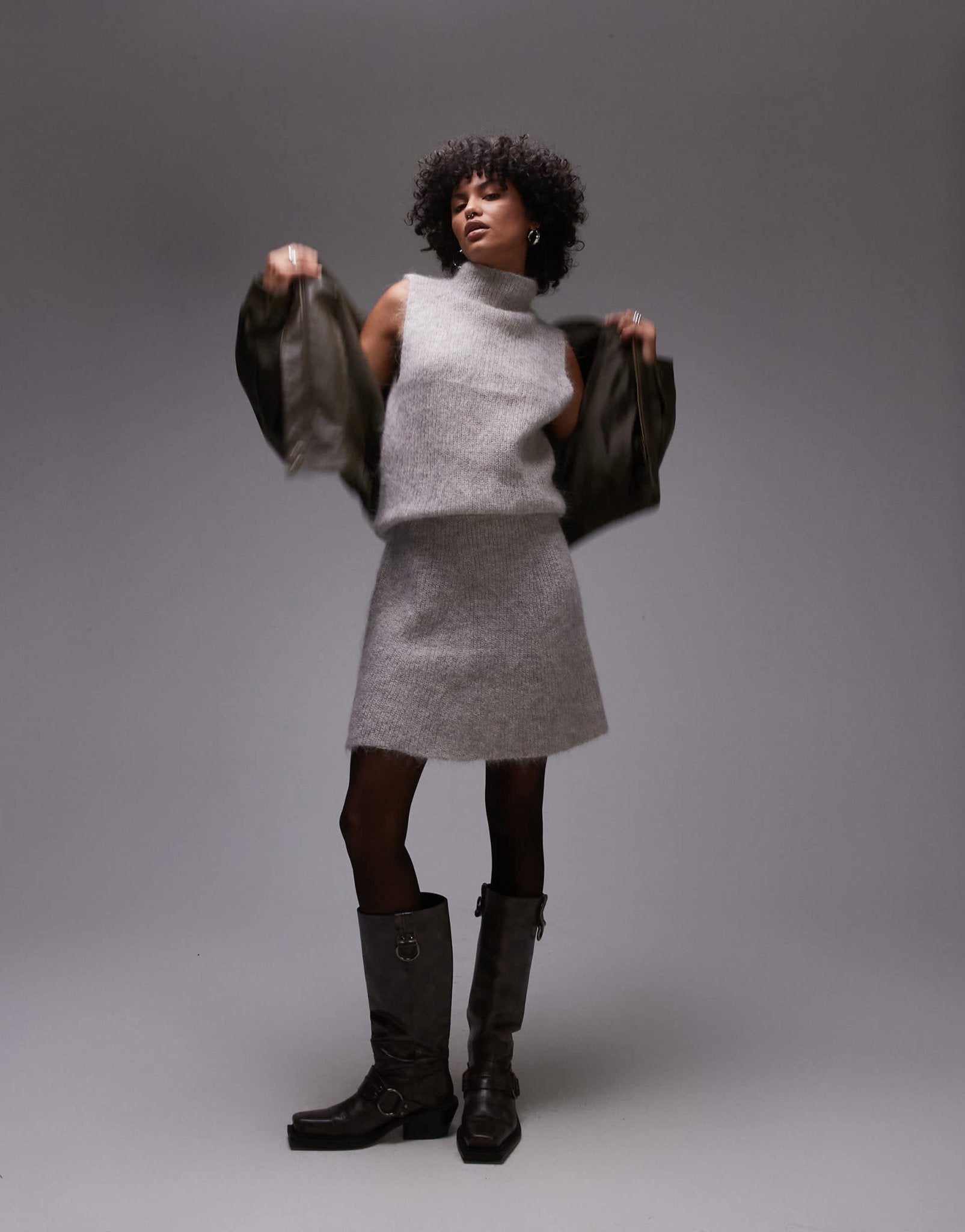 Selected Femme knitted skirt in grey - ASOS Sample Sale