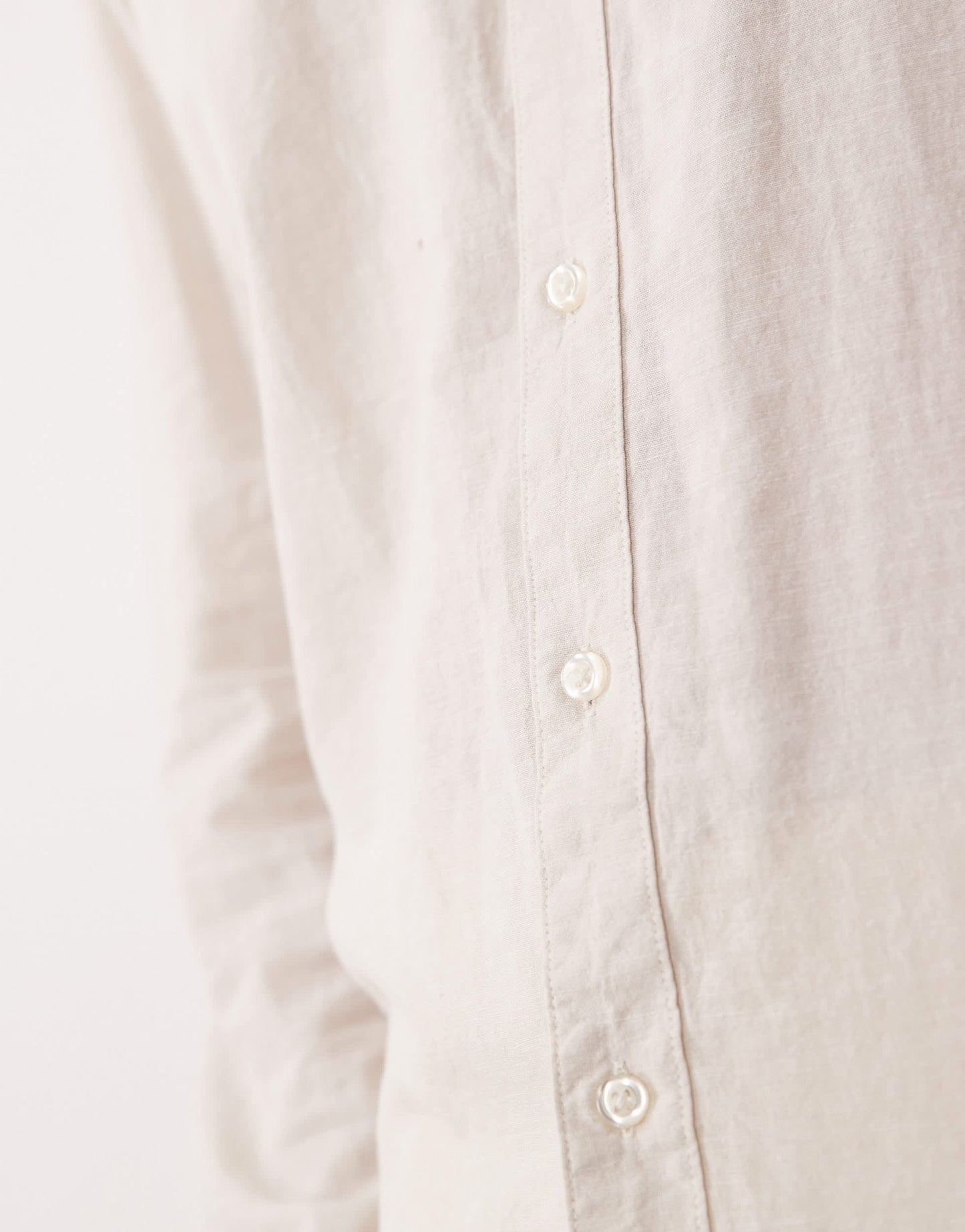 Selected long sleeve grandad collar linen blend shirt in cream - ASOS Sample Sale