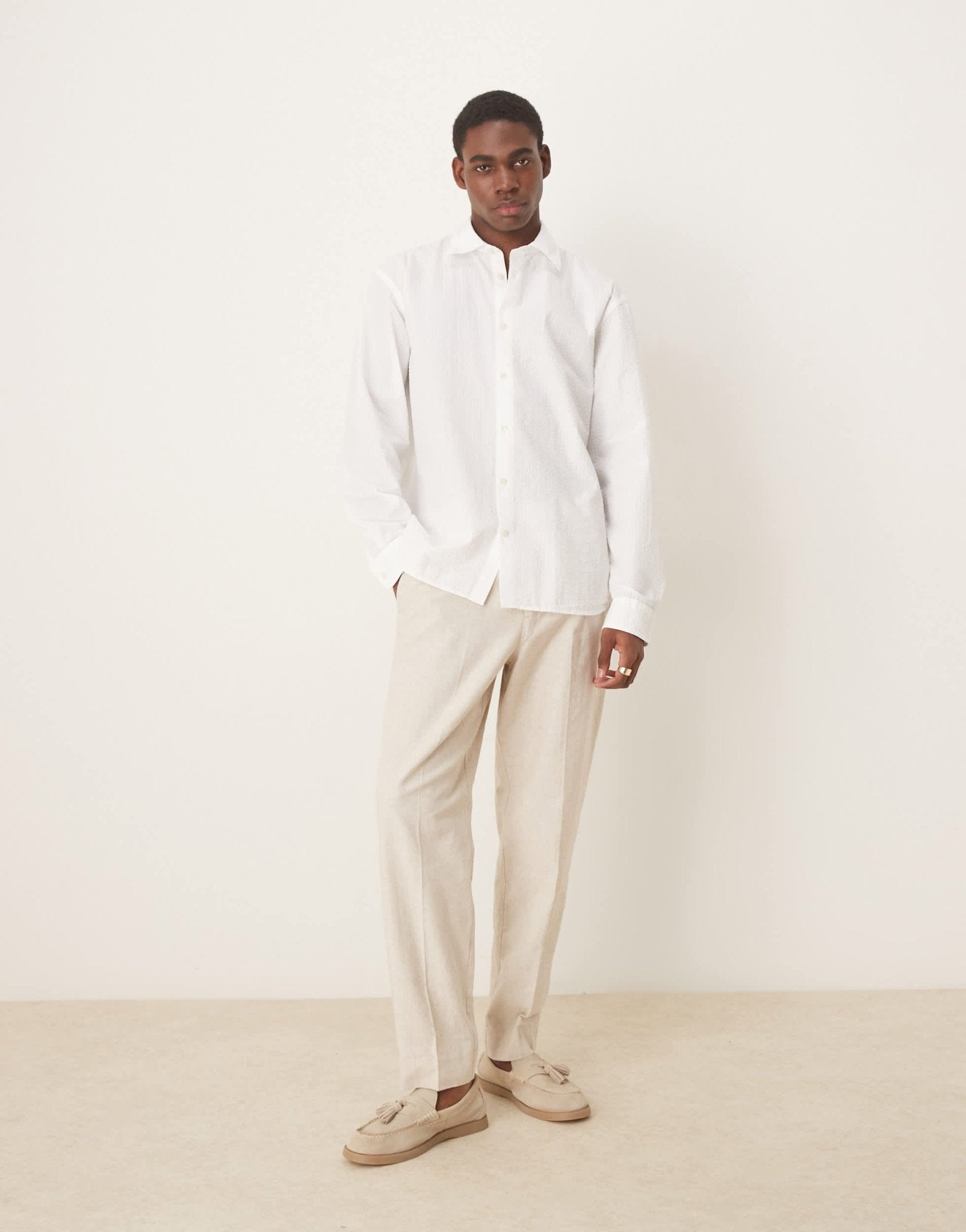Selected long sleeve seersucker shirt in white - ASOS Sample Sale