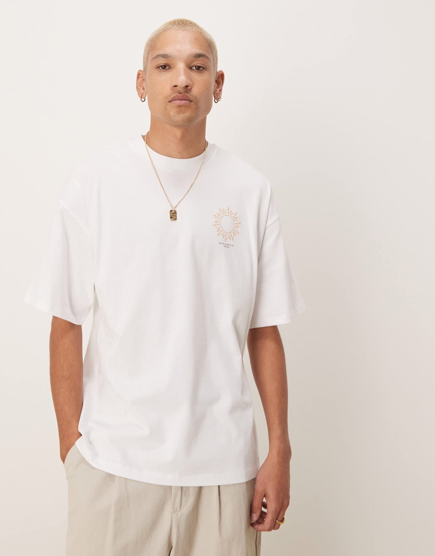 Selected oversized heavyweight t-shirt with sun backprint in white - ASOS Sample Sale
