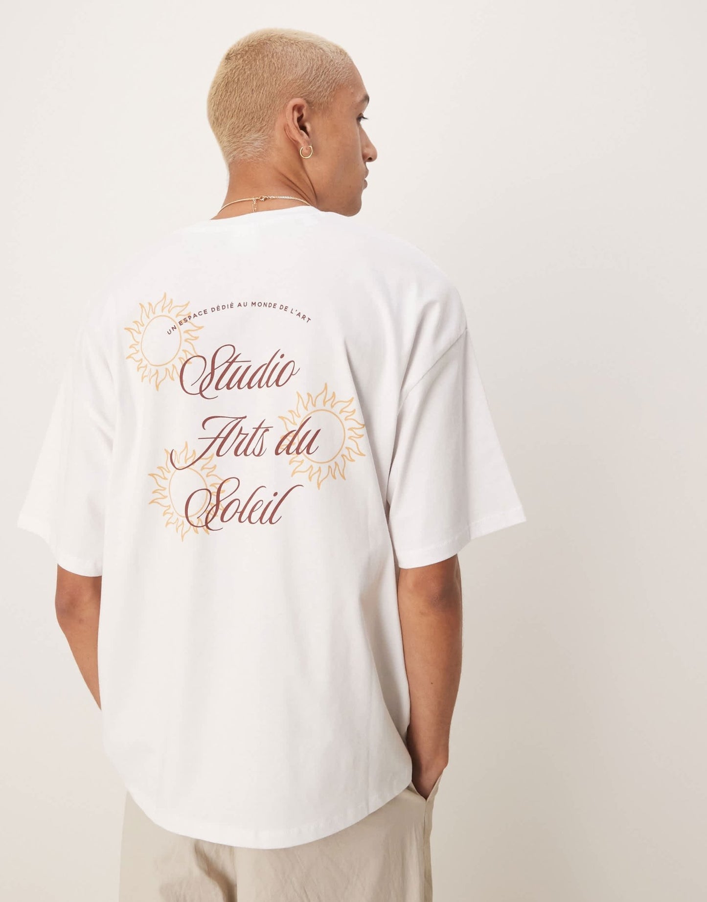 Selected oversized heavyweight t-shirt with sun backprint in white - ASOS Sample Sale