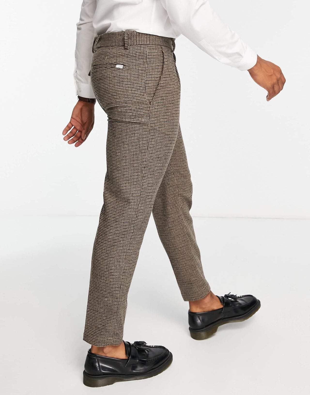Selected regular fit suit trousers in brown houndstooth - ASOS Sample Sale