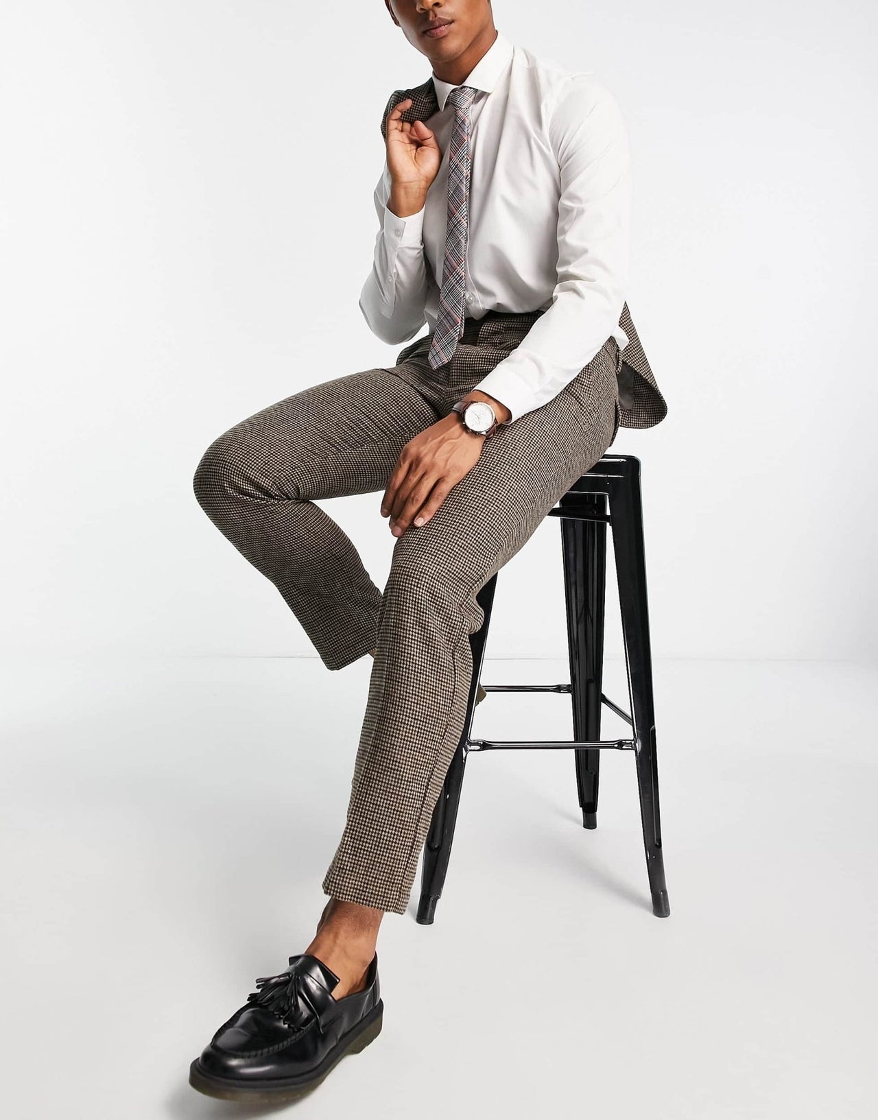 Selected regular fit suit trousers in brown houndstooth - ASOS Sample Sale