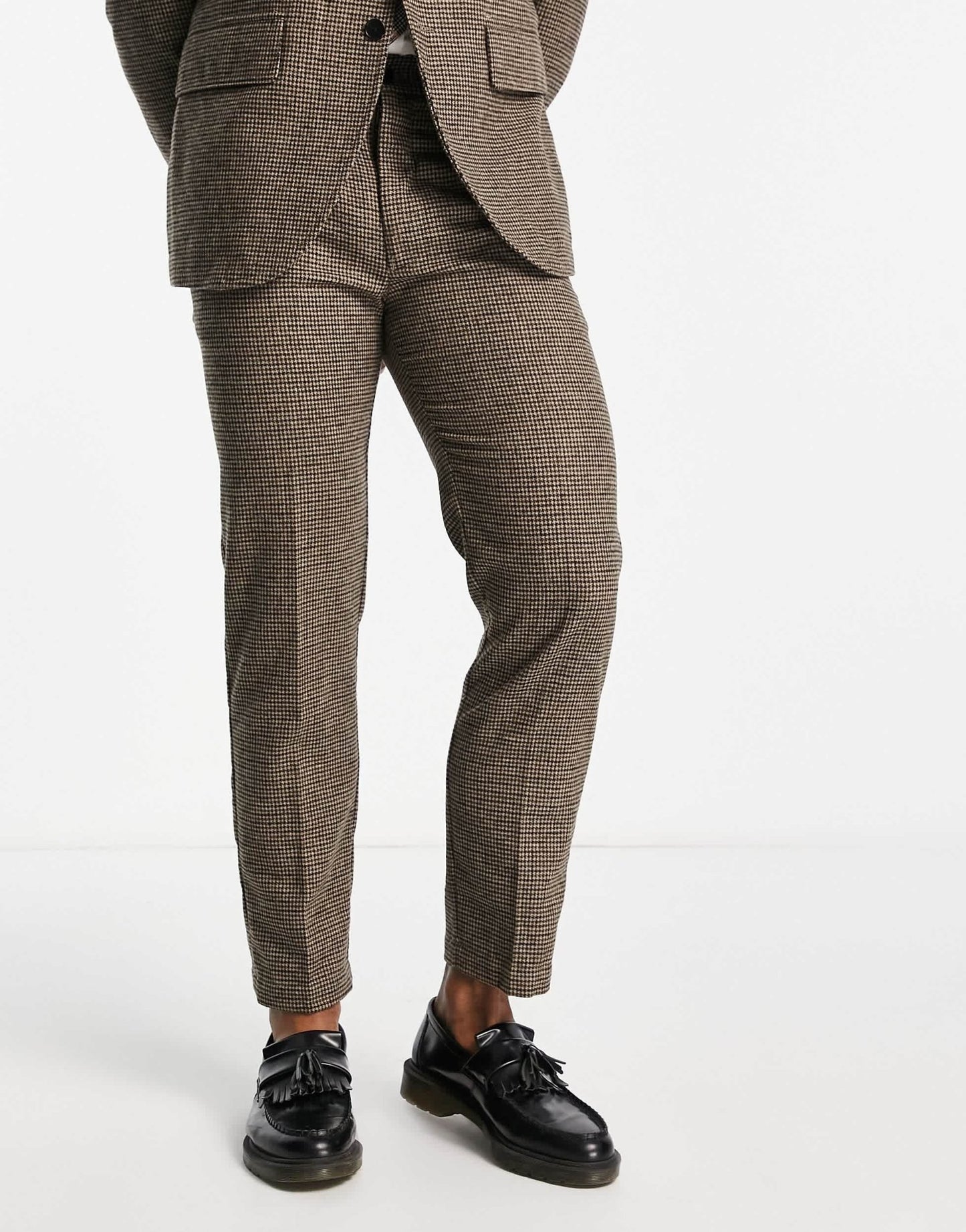 Selected regular fit suit trousers in brown houndstooth - ASOS Sample Sale