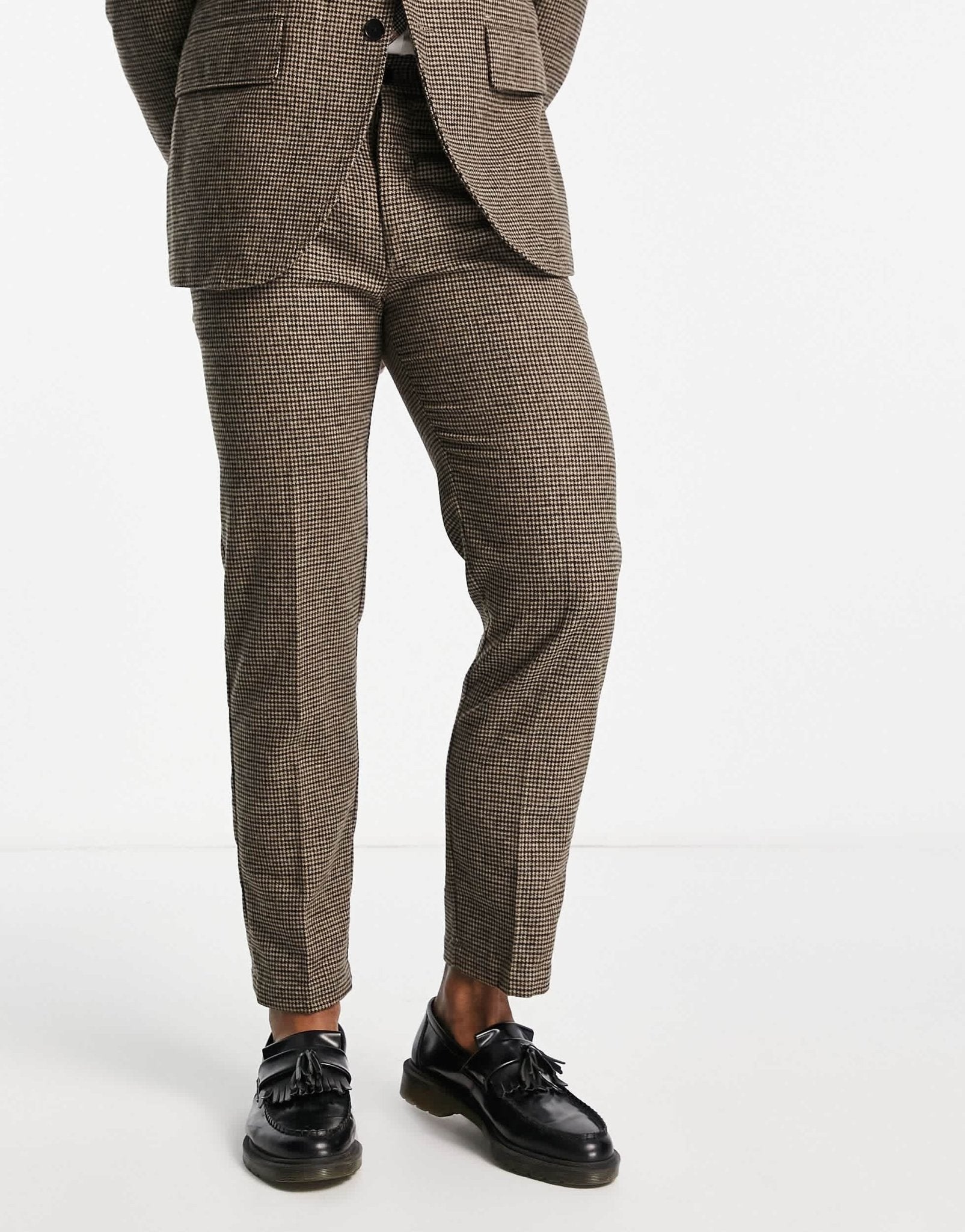 Selected regular fit suit trousers in brown houndstooth - ASOS Sample Sale