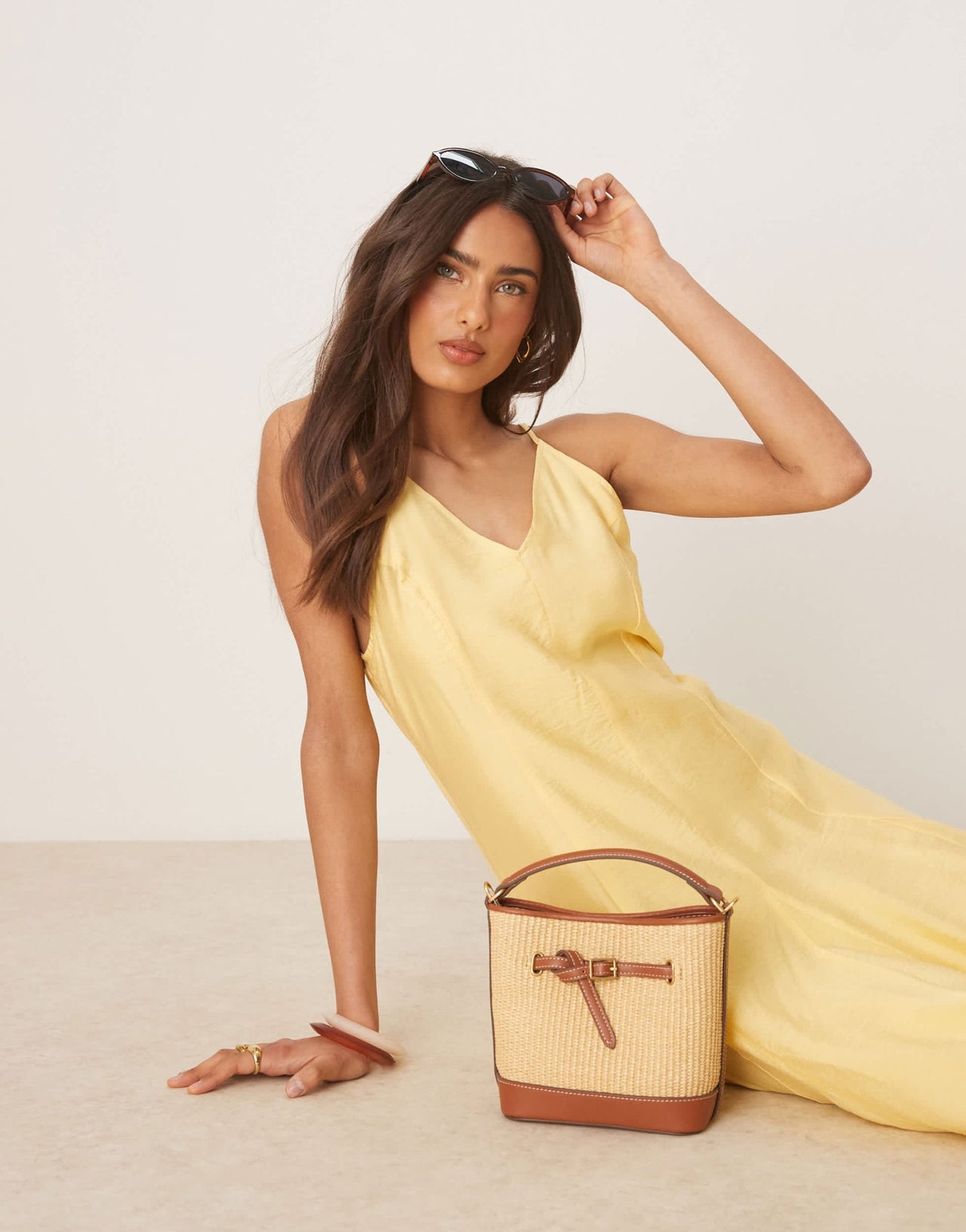 Selected structured long dress in pale yellow - ASOS Sample Sale