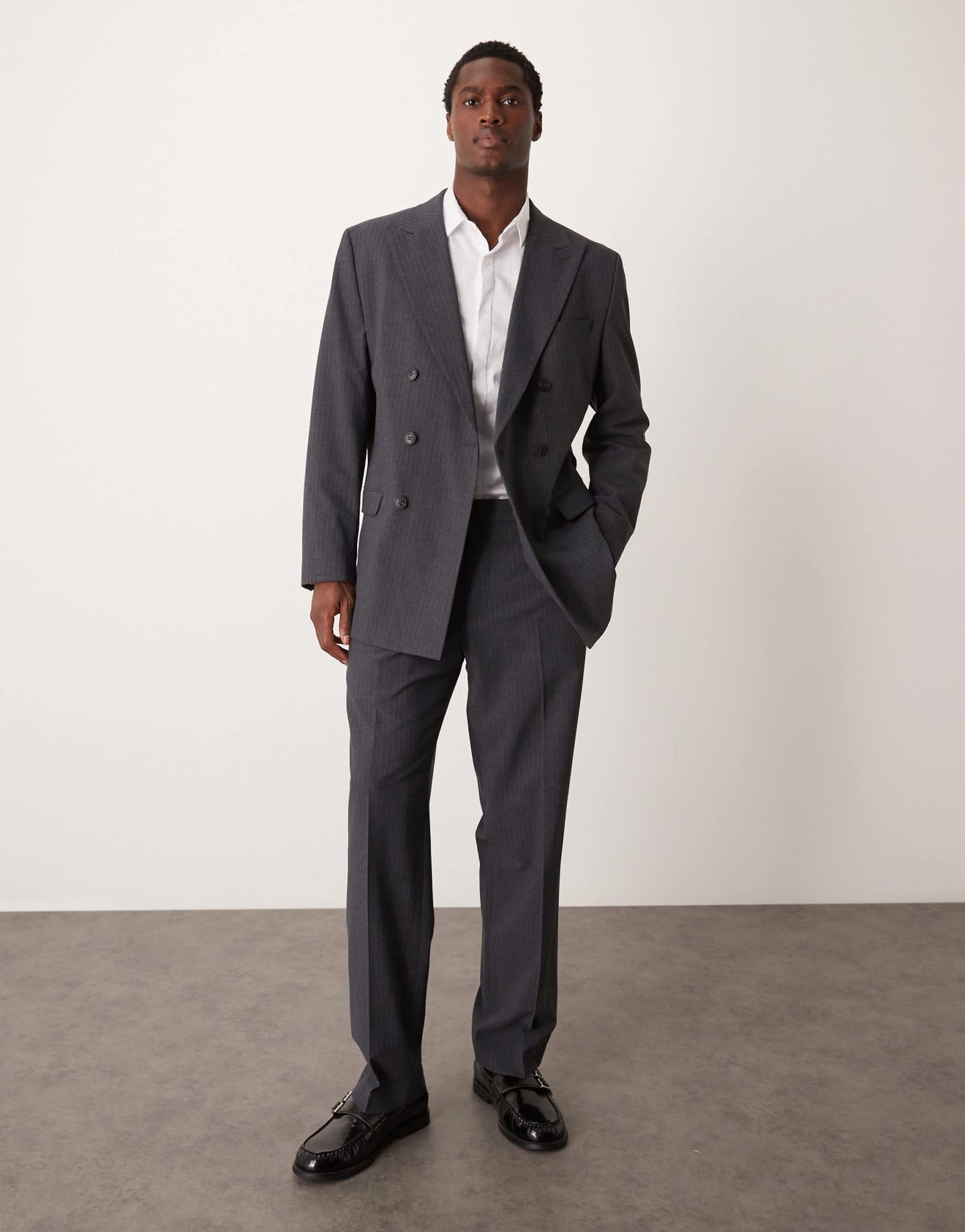 Selected wide leg suit trouser in grey pin stripe - ASOS Sample Sale