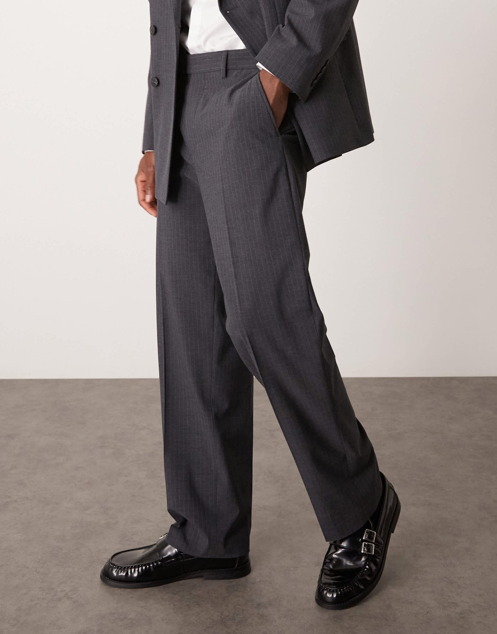 Selected wide leg suit trouser in grey pin stripe - ASOS Sample Sale