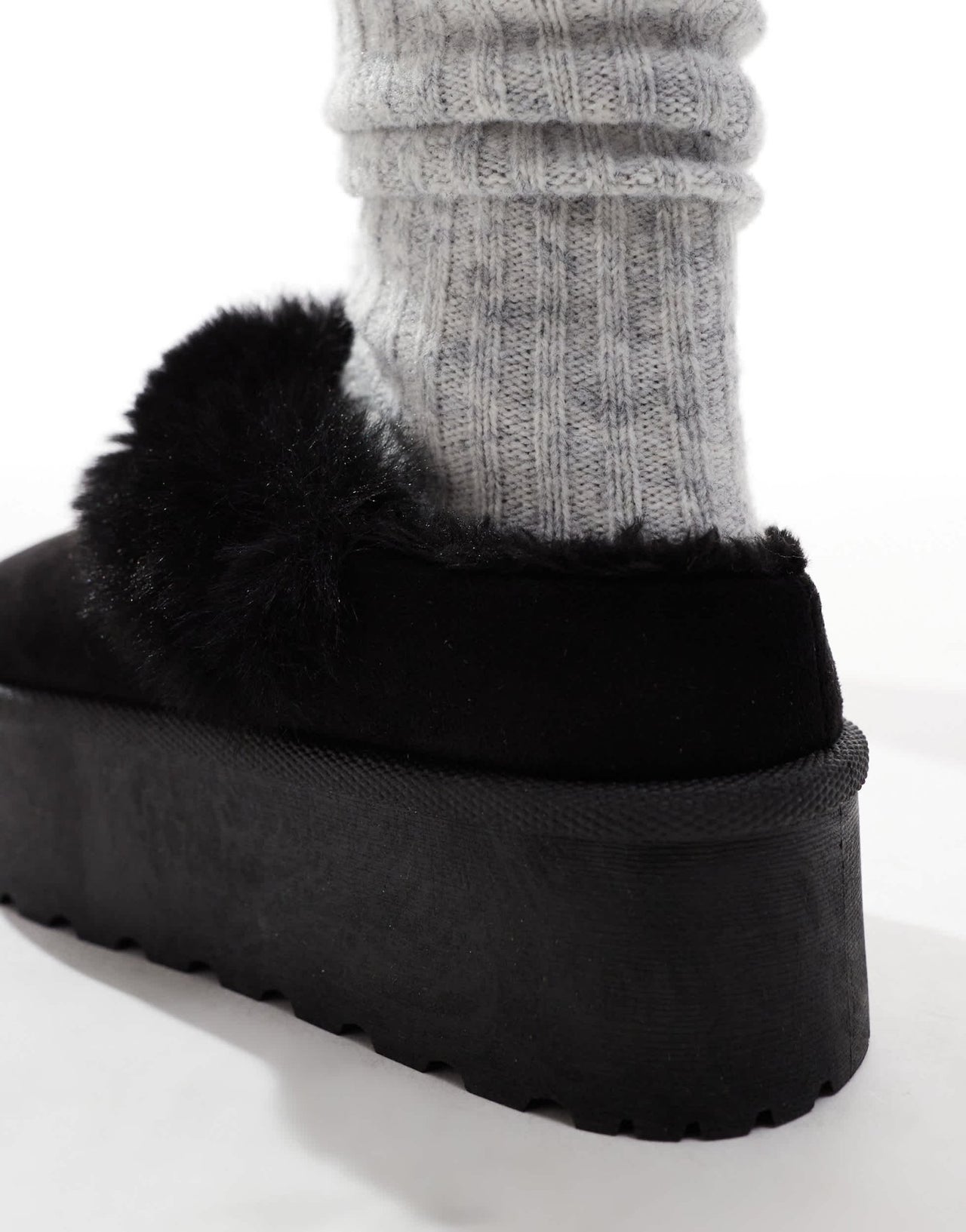 SEQWL faux fur flatform mules in black - ASOS Sample Sale
