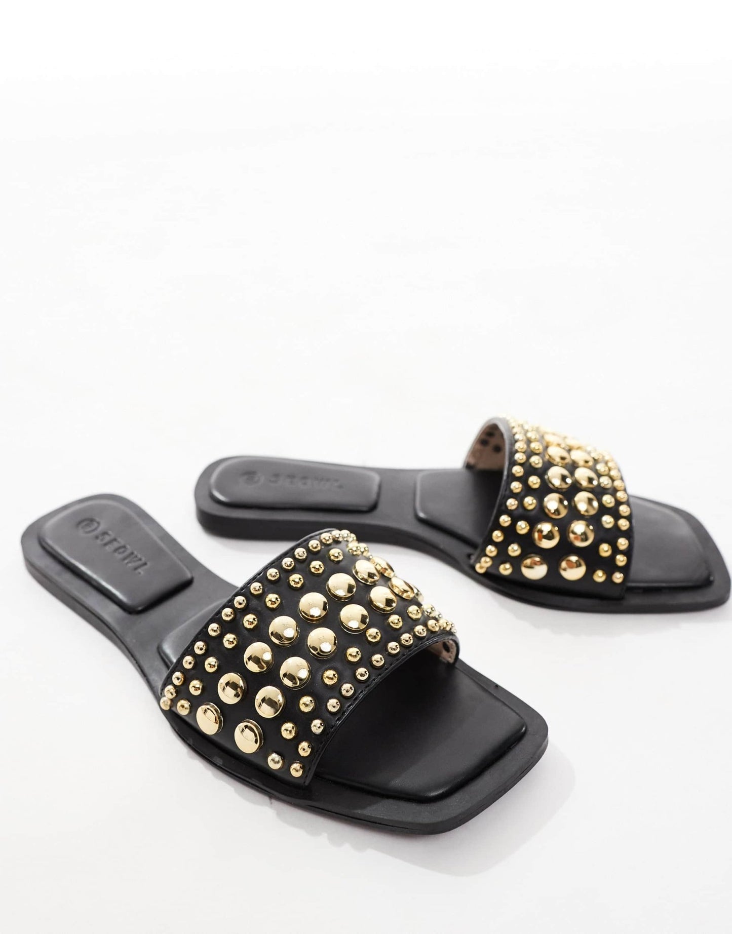 SEQWL Honeysuckle flat sandal with studdedstrap in black - ASOS Sample Sale