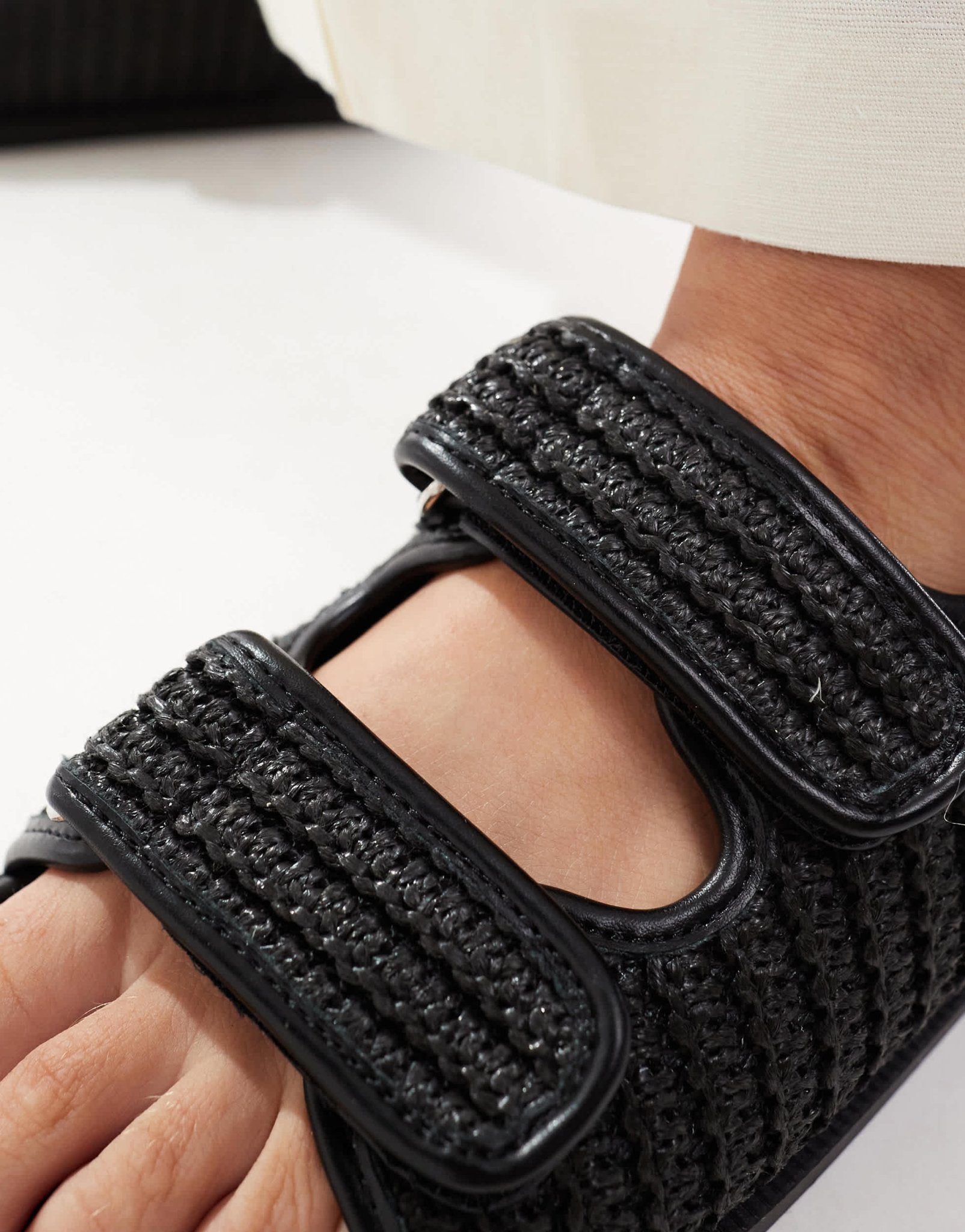 SEQWL Kidman double strap raffia sandal in black - ASOS Sample Sale