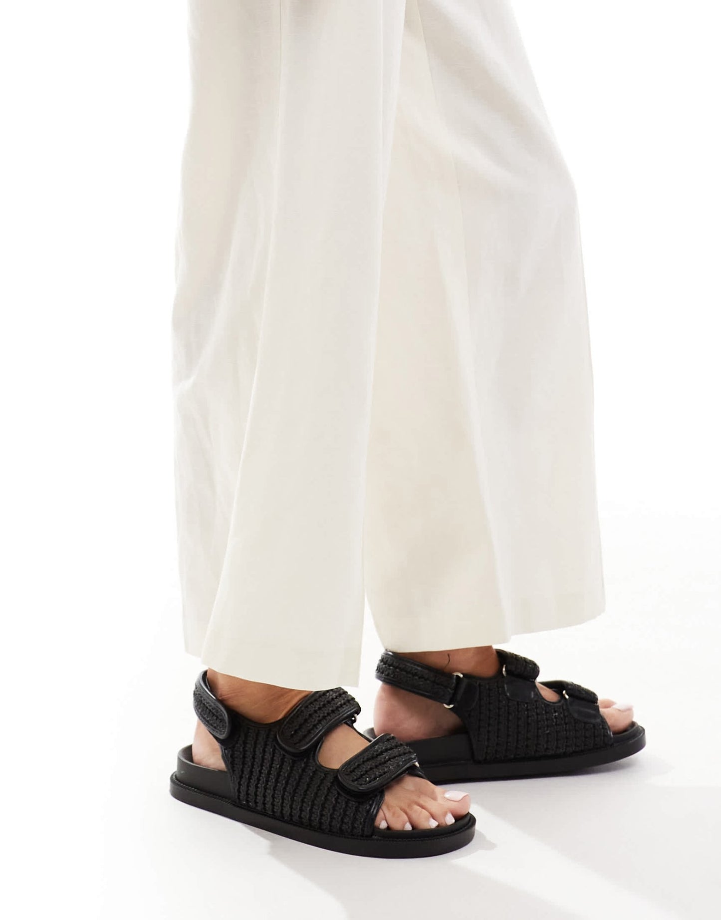 SEQWL Kidman double strap raffia sandal in black - ASOS Sample Sale