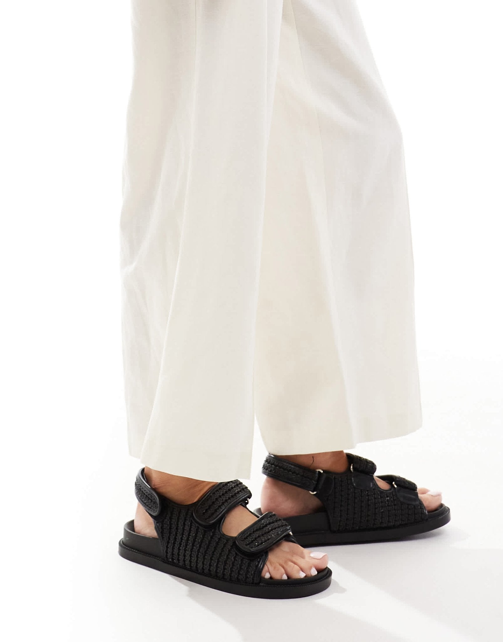 SEQWL Kidman double strap raffia sandal in black - ASOS Sample Sale