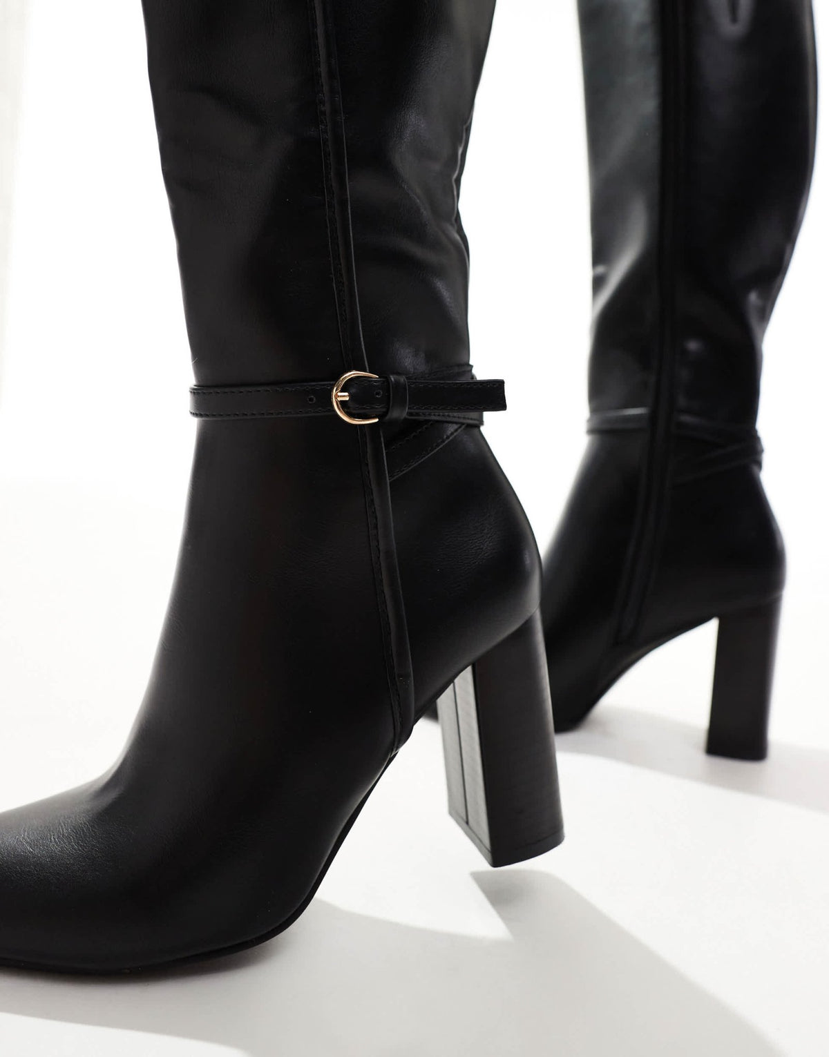 SEQWL knee high buckle boots in black - ASOS Sample Sale